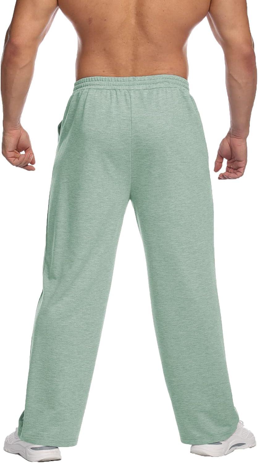 imageDeyeek Mens Lightweight Sweatpants Open Bottom Sweat Pants for Men Straight Leg Gym Sweatpants Lounge Pants with PocketsGreen