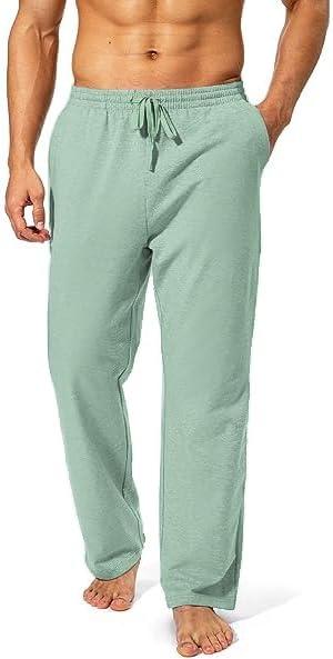 imageDeyeek Mens Lightweight Sweatpants Open Bottom Sweat Pants for Men Straight Leg Gym Sweatpants Lounge Pants with PocketsGreen