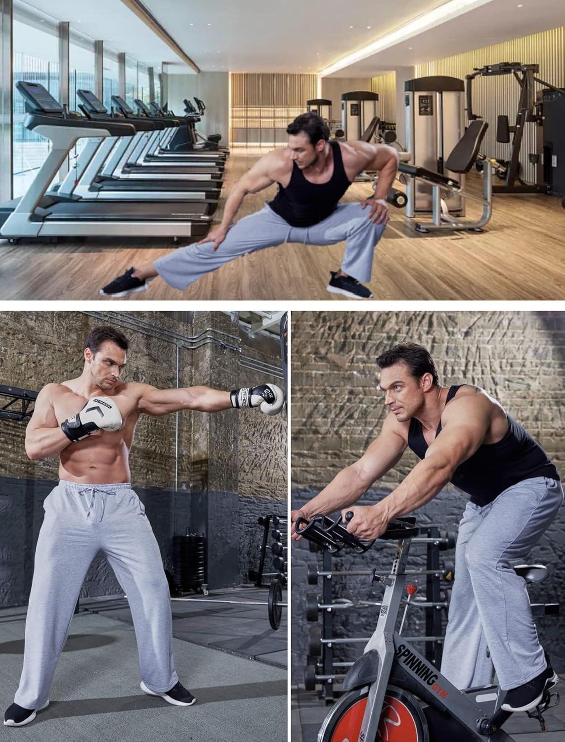 imageDeyeek Mens Lightweight Sweatpants Open Bottom Sweat Pants for Men Straight Leg Gym Sweatpants Lounge Pants with PocketsGrey