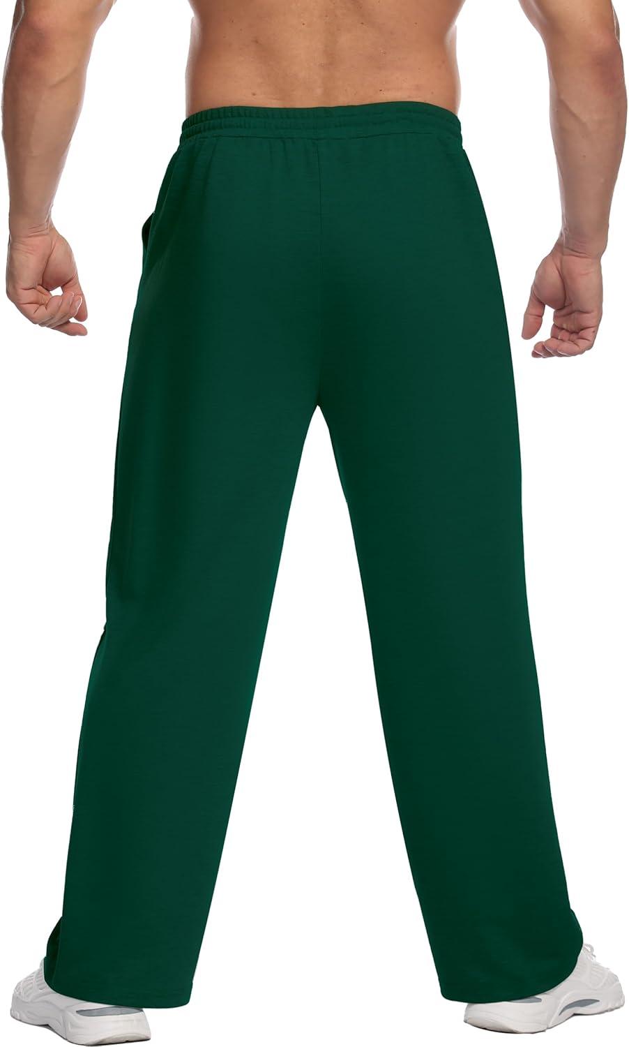 imageDeyeek Mens Lightweight Sweatpants Open Bottom Sweat Pants for Men Straight Leg Gym Sweatpants Lounge Pants with PocketsLight Green