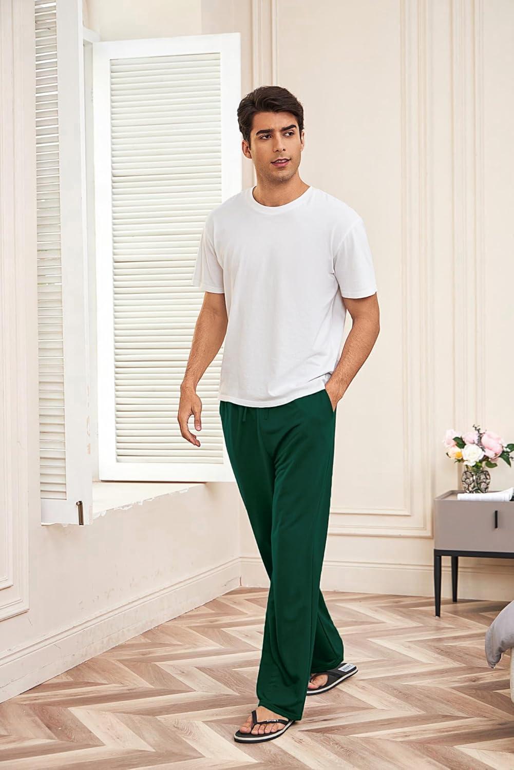 imageDeyeek Mens Lightweight Sweatpants Open Bottom Sweat Pants for Men Straight Leg Gym Sweatpants Lounge Pants with PocketsLight Green