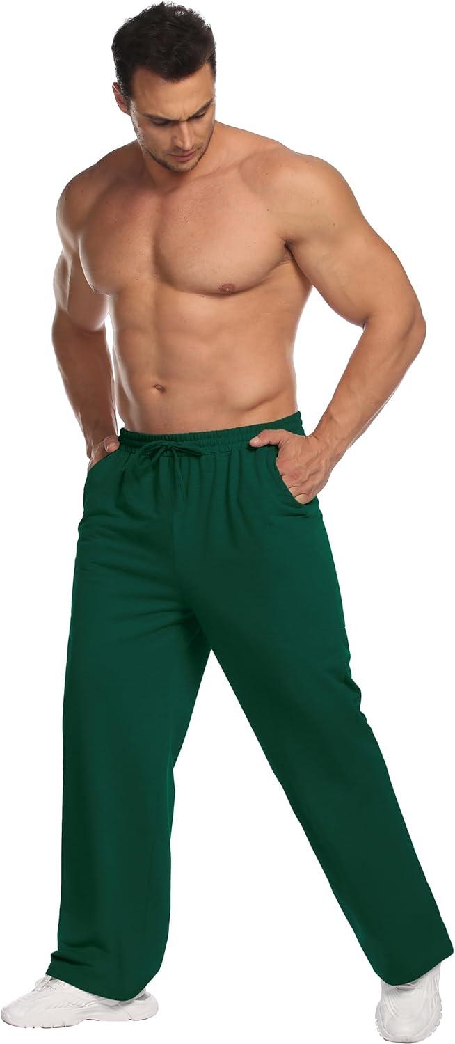 imageDeyeek Mens Lightweight Sweatpants Open Bottom Sweat Pants for Men Straight Leg Gym Sweatpants Lounge Pants with PocketsLight Green