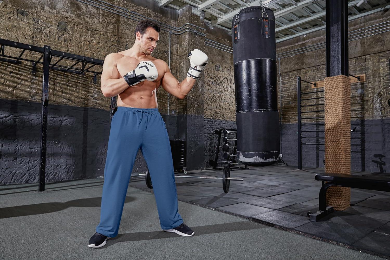 imageDeyeek Mens Lightweight Sweatpants Open Bottom Sweat Pants for Men Straight Leg Gym Sweatpants Lounge Pants with PocketsMarine Blue