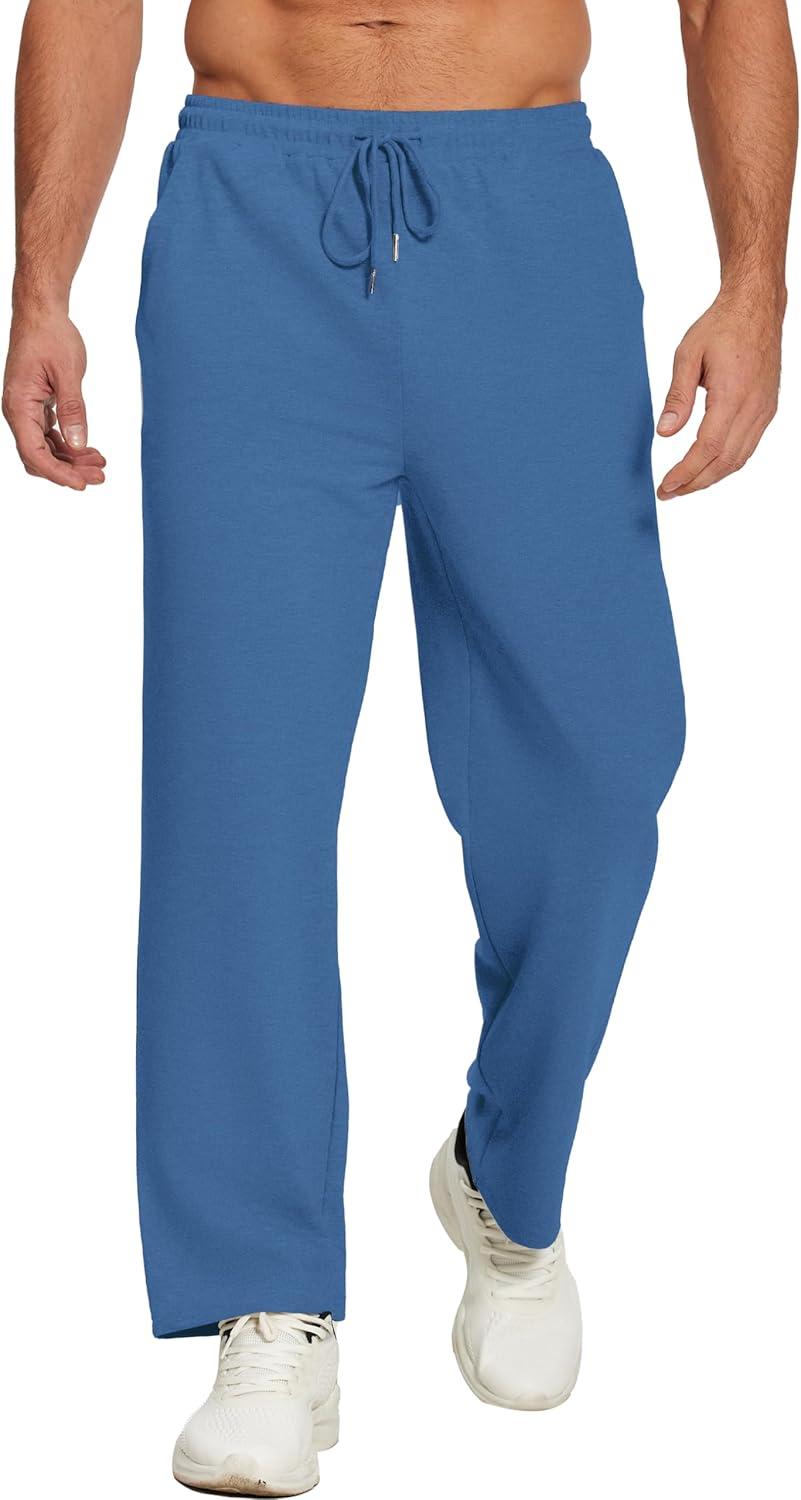 imageDeyeek Mens Lightweight Sweatpants Open Bottom Sweat Pants for Men Straight Leg Gym Sweatpants Lounge Pants with PocketsMarine Blue