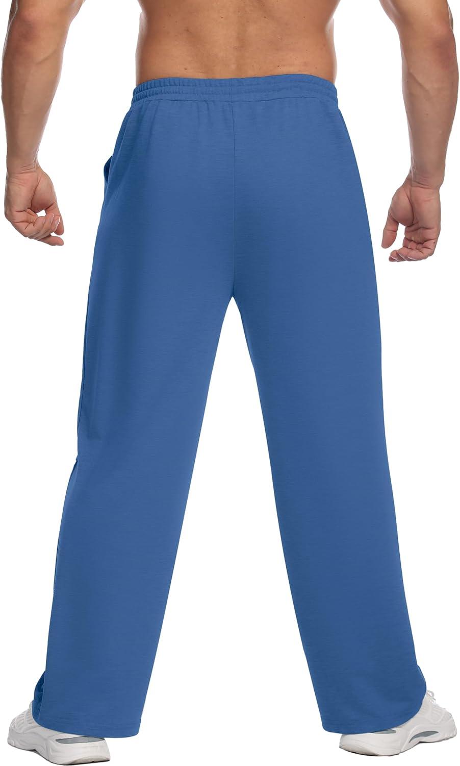 imageDeyeek Mens Lightweight Sweatpants Open Bottom Sweat Pants for Men Straight Leg Gym Sweatpants Lounge Pants with PocketsMarine Blue