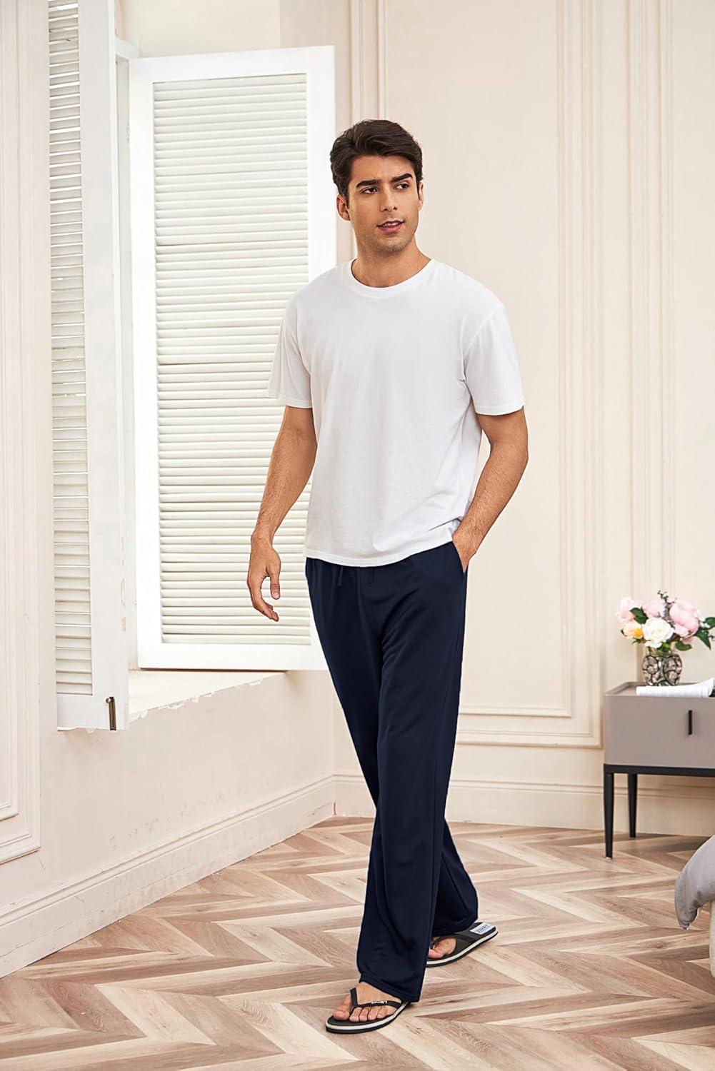 imageDeyeek Mens Lightweight Sweatpants Open Bottom Sweat Pants for Men Straight Leg Gym Sweatpants Lounge Pants with PocketsNavy Blue