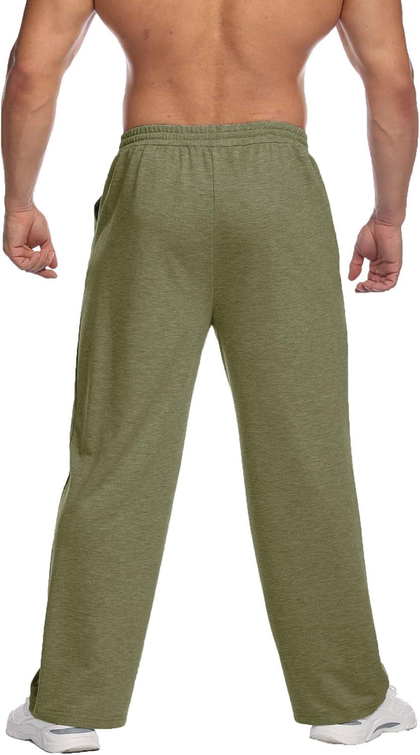 imageDeyeek Mens Lightweight Sweatpants Open Bottom Sweat Pants for Men Straight Leg Gym Sweatpants Lounge Pants with PocketsOlive