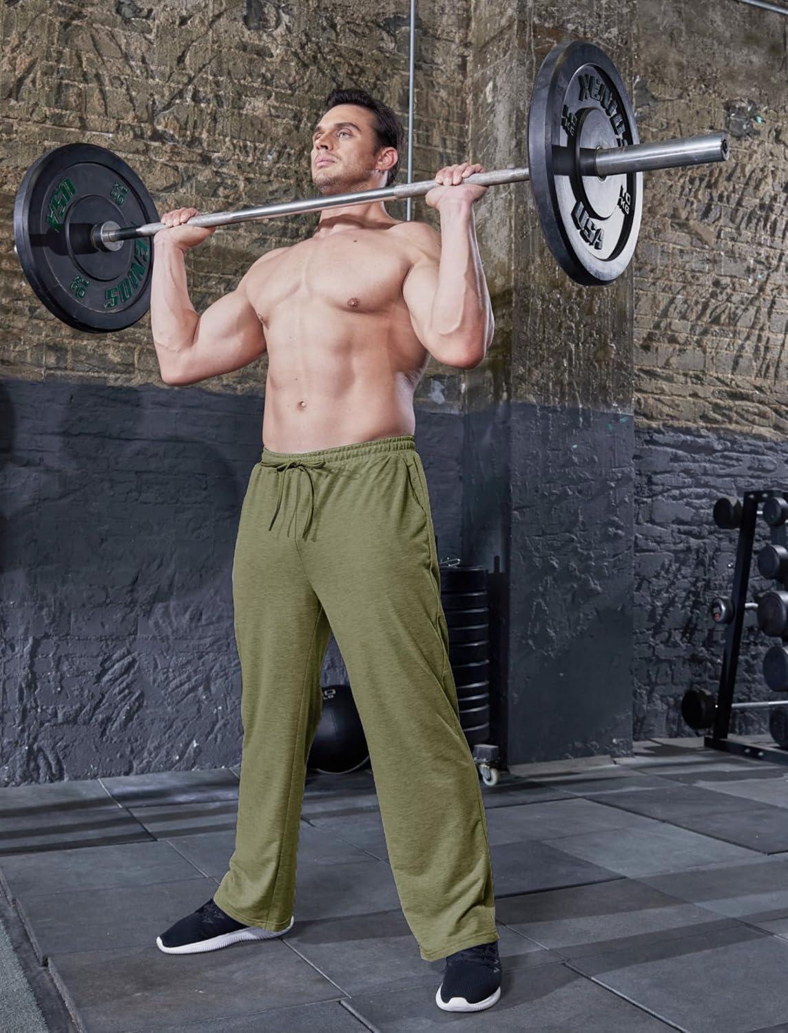 imageDeyeek Mens Lightweight Sweatpants Open Bottom Sweat Pants for Men Straight Leg Gym Sweatpants Lounge Pants with PocketsOlive