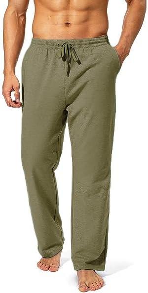 imageDeyeek Mens Lightweight Sweatpants Open Bottom Sweat Pants for Men Straight Leg Gym Sweatpants Lounge Pants with PocketsOlive