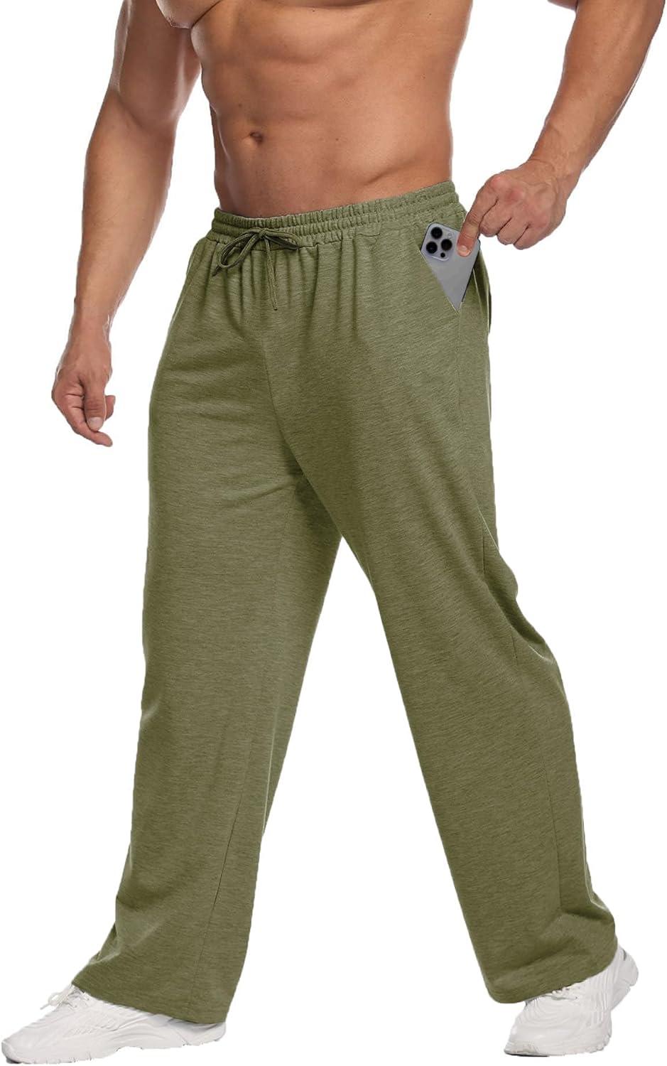 imageDeyeek Mens Lightweight Sweatpants Open Bottom Sweat Pants for Men Straight Leg Gym Sweatpants Lounge Pants with PocketsOlive