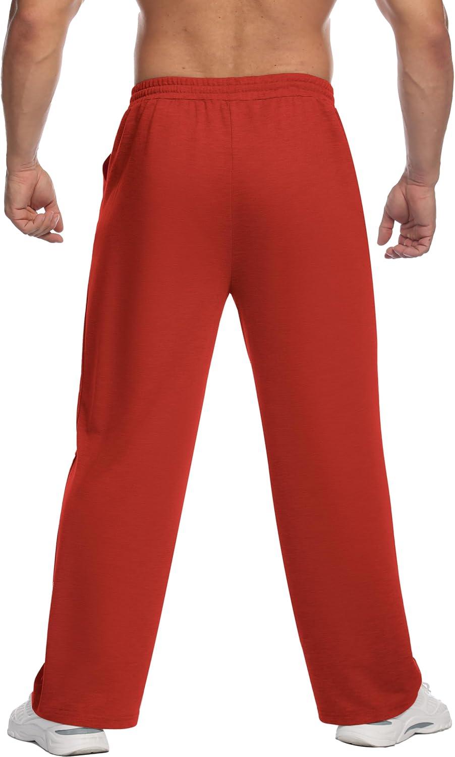 imageDeyeek Mens Lightweight Sweatpants Open Bottom Sweat Pants for Men Straight Leg Gym Sweatpants Lounge Pants with PocketsRed