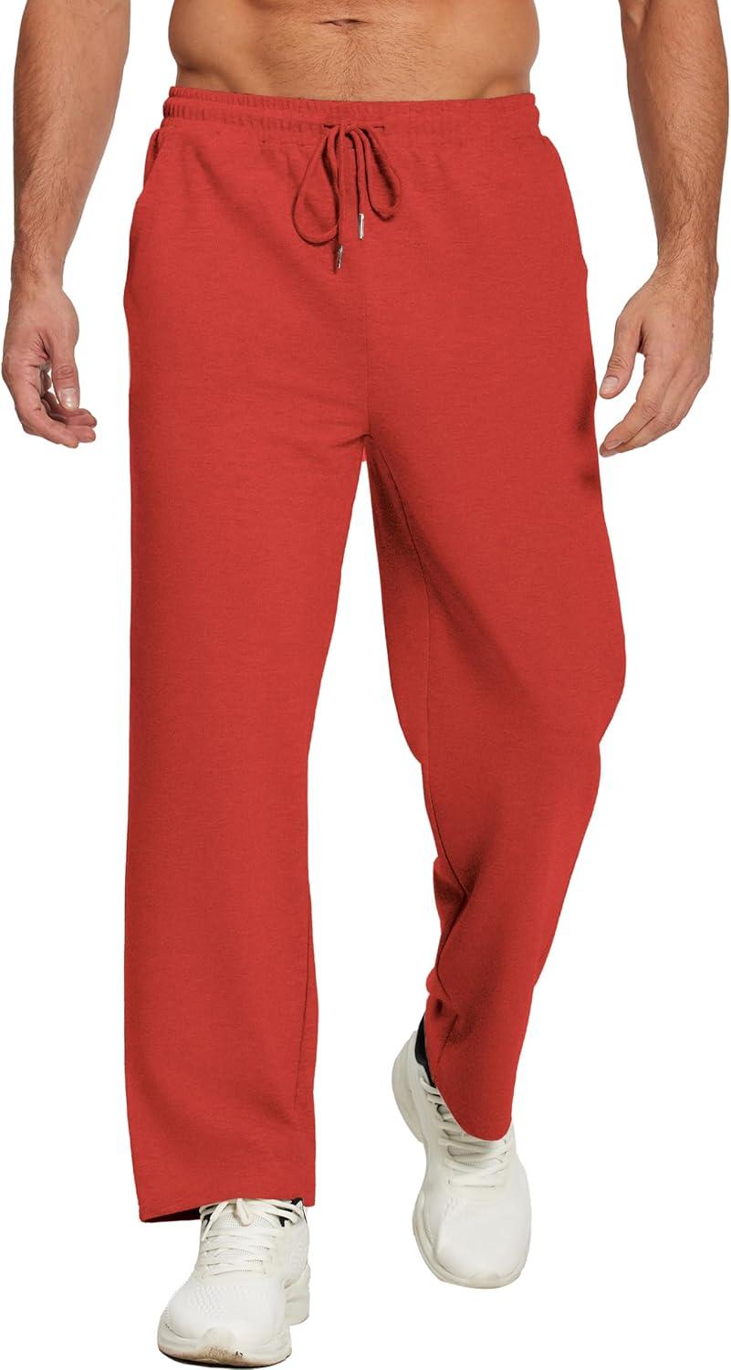imageDeyeek Mens Lightweight Sweatpants Open Bottom Sweat Pants for Men Straight Leg Gym Sweatpants Lounge Pants with PocketsRed
