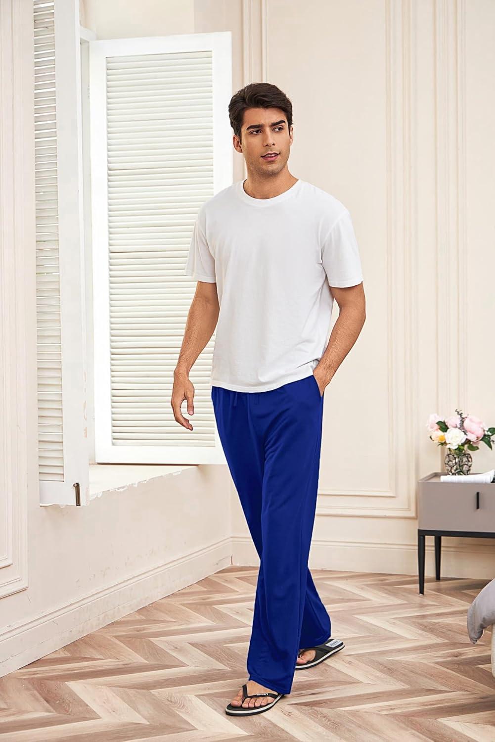 imageDeyeek Mens Lightweight Sweatpants Open Bottom Sweat Pants for Men Straight Leg Gym Sweatpants Lounge Pants with PocketsRoyal Blue