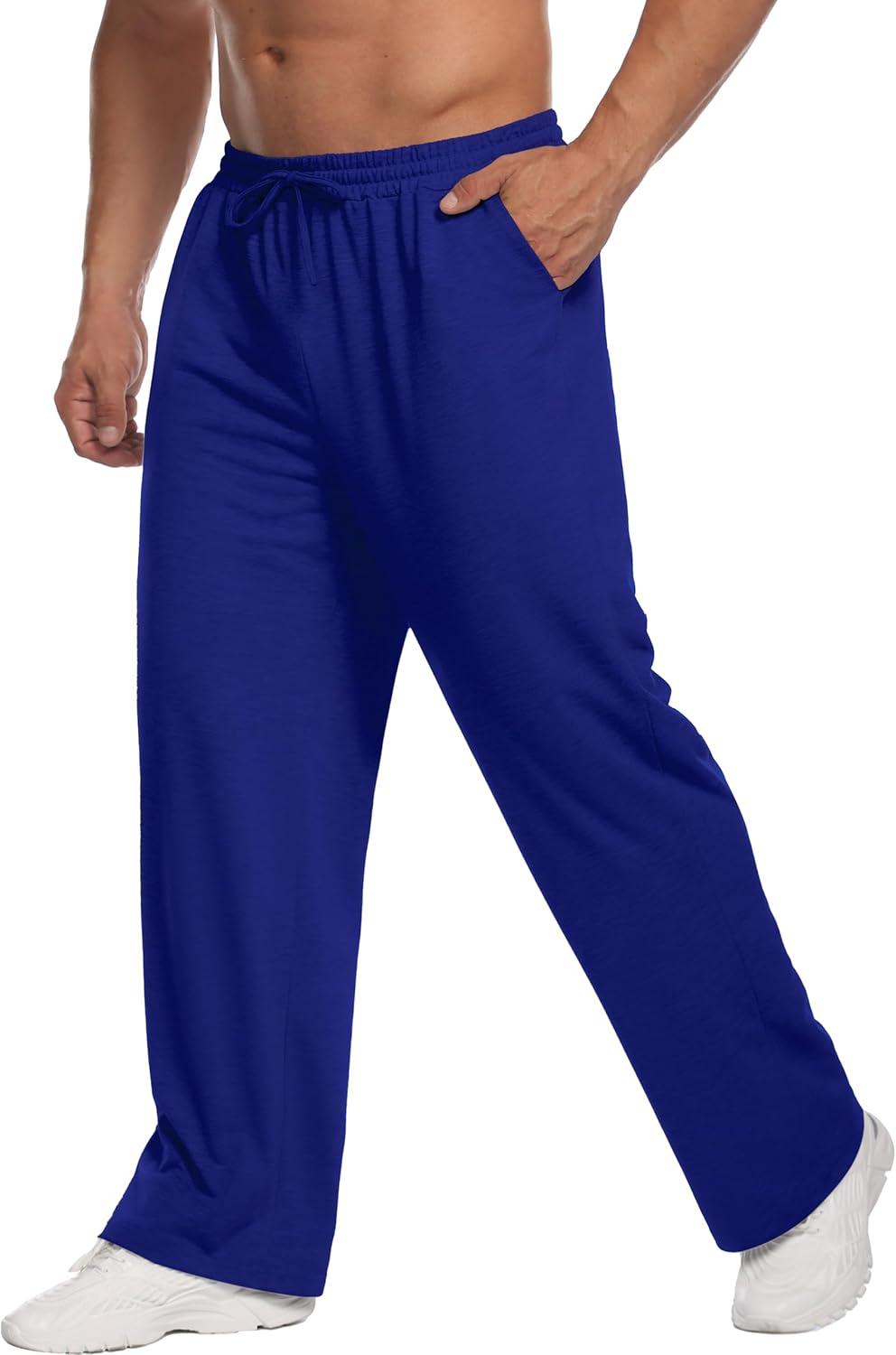 imageDeyeek Mens Lightweight Sweatpants Open Bottom Sweat Pants for Men Straight Leg Gym Sweatpants Lounge Pants with PocketsRoyal Blue