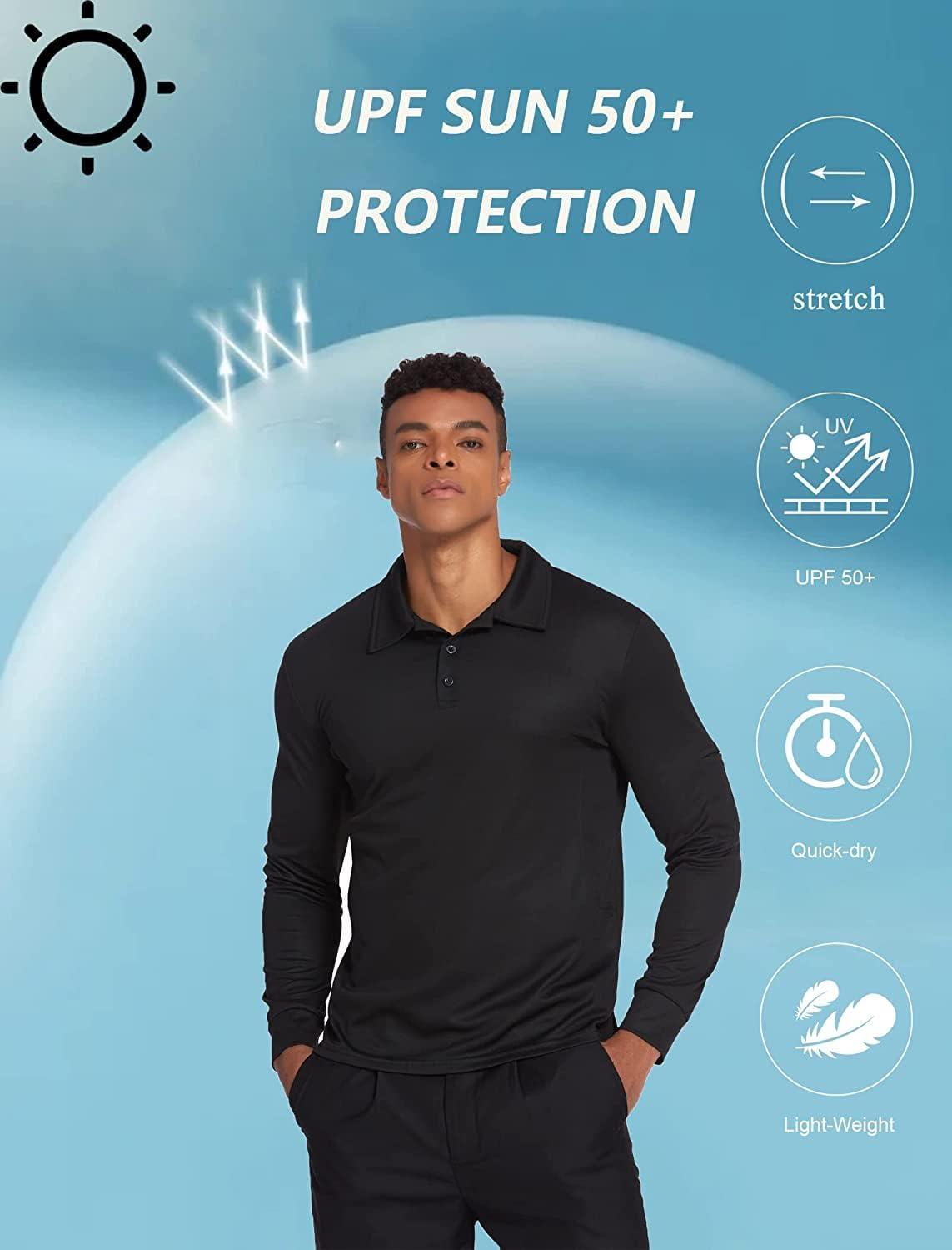 imageDeyeek Mens Polo Shirts Long Sleeve Golf Polo Shirts for Men Quick Dry UPF 50 Sun Protection Polos Casual Collared ShirtsBlack