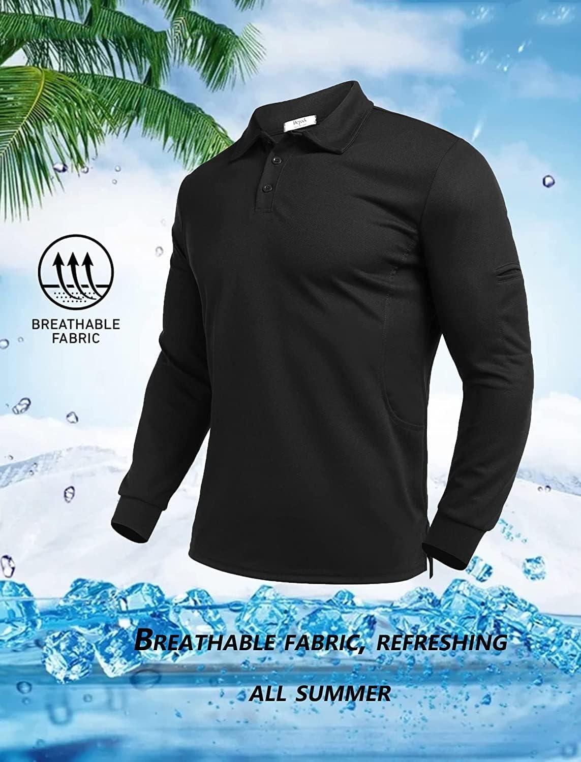 imageDeyeek Mens Polo Shirts Long Sleeve Golf Polo Shirts for Men Quick Dry UPF 50 Sun Protection Polos Casual Collared ShirtsBlack