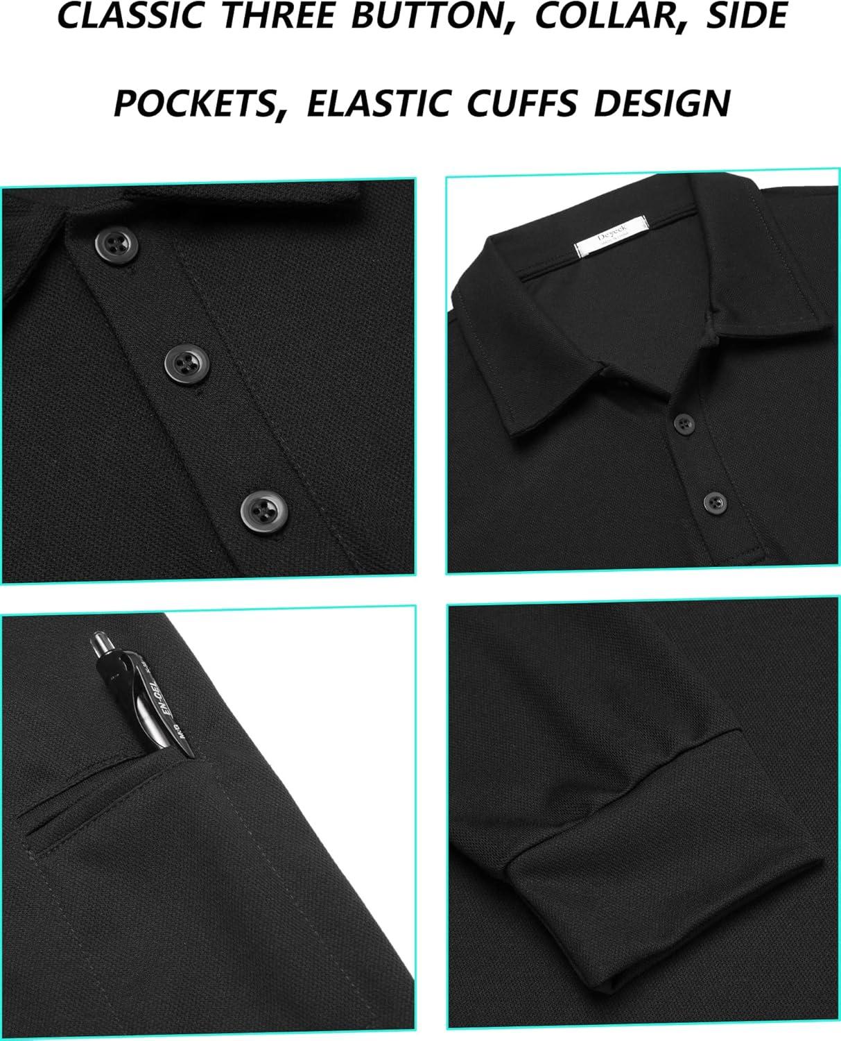 imageDeyeek Mens Polo Shirts Long Sleeve Golf Polo Shirts for Men Quick Dry UPF 50 Sun Protection Polos Casual Collared ShirtsBlack