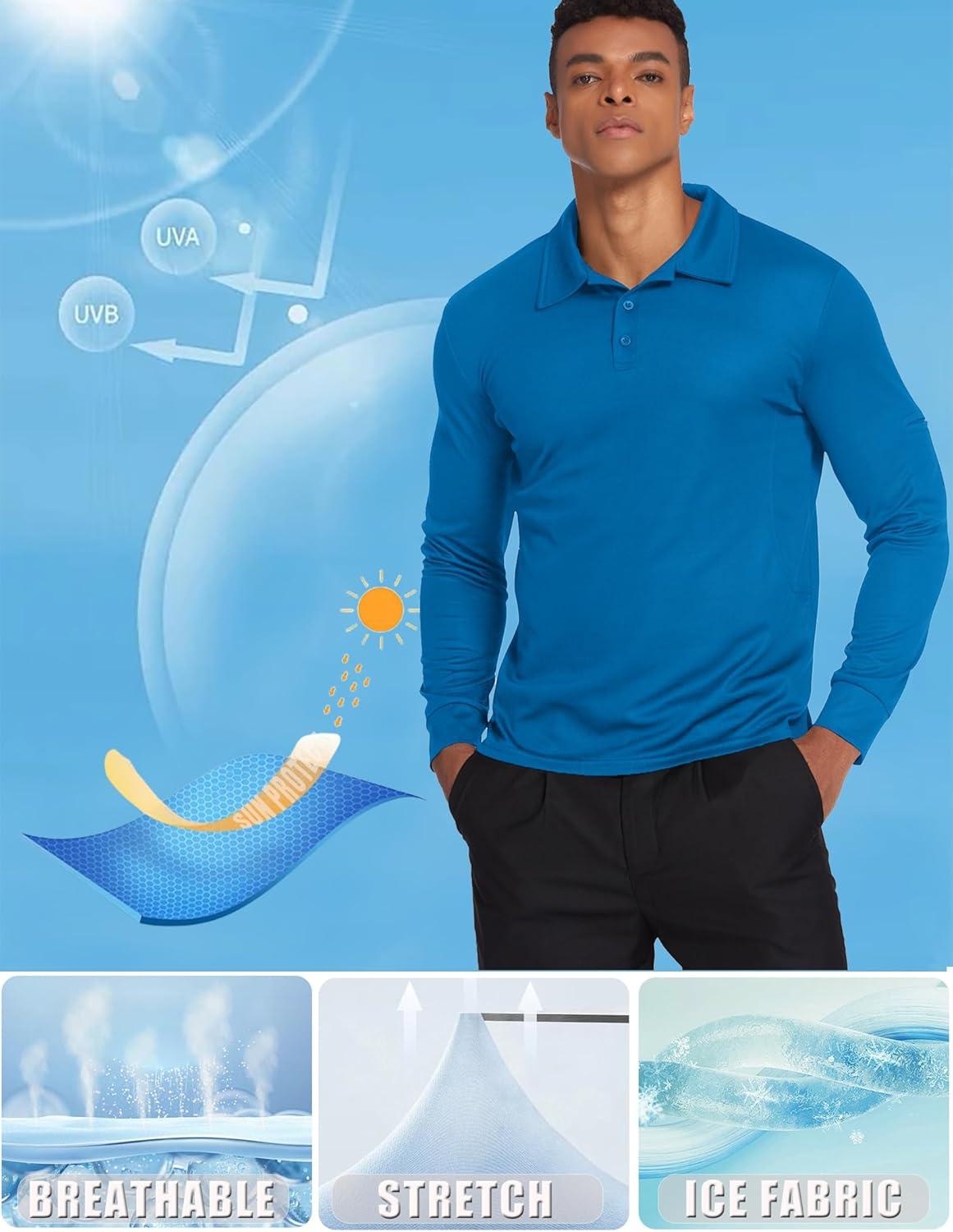 imageDeyeek Mens Polo Shirts Long Sleeve Golf Polo Shirts for Men Quick Dry UPF 50 Sun Protection Polos Casual Collared ShirtsBlue