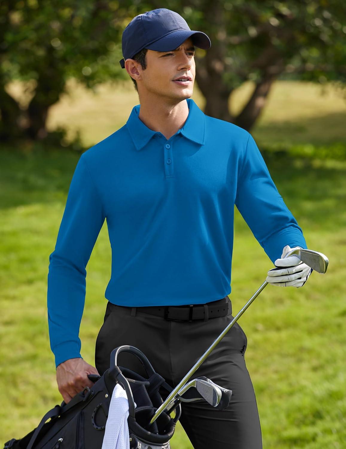 imageDeyeek Mens Polo Shirts Long Sleeve Golf Polo Shirts for Men Quick Dry UPF 50 Sun Protection Polos Casual Collared ShirtsBlue