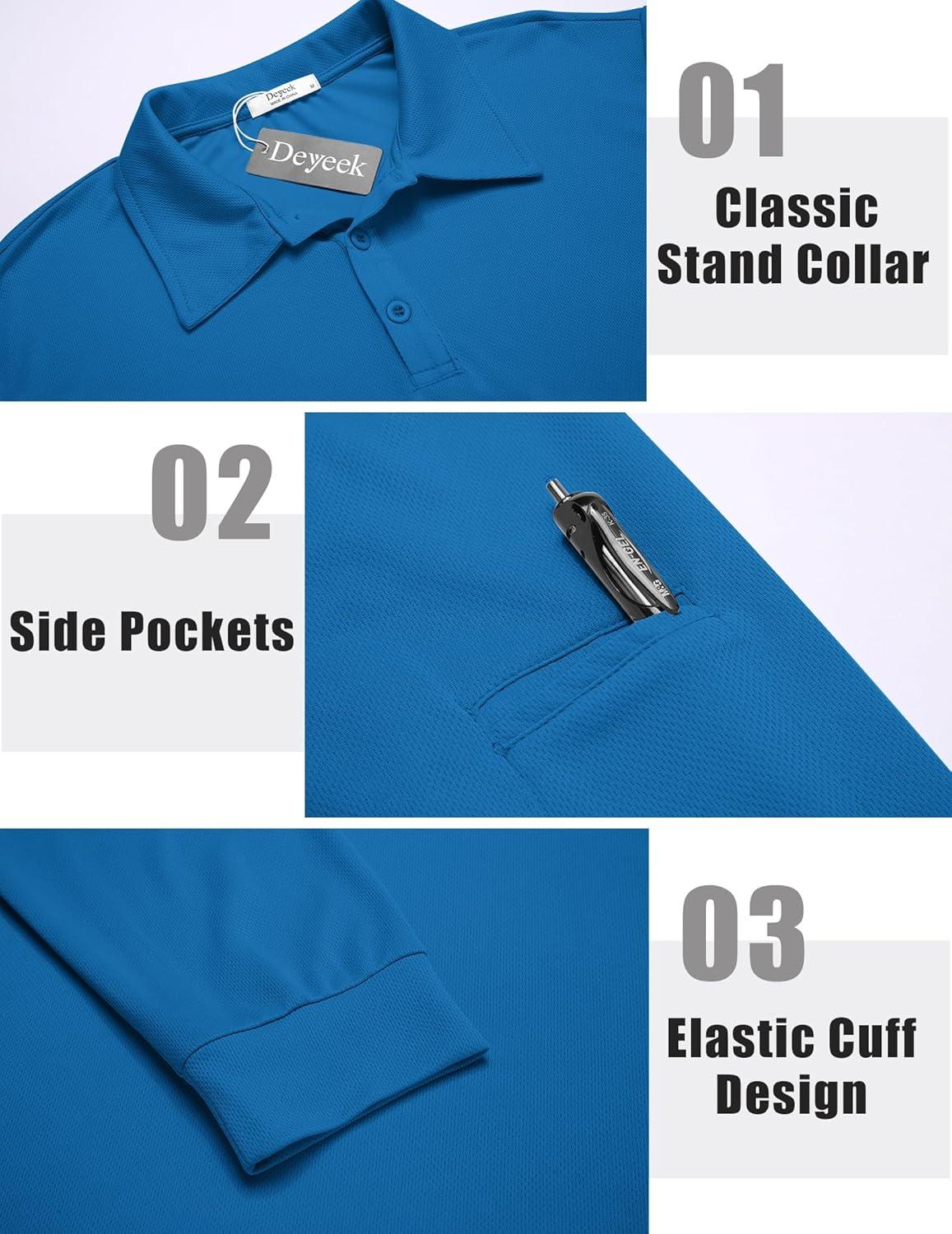 imageDeyeek Mens Polo Shirts Long Sleeve Golf Polo Shirts for Men Quick Dry UPF 50 Sun Protection Polos Casual Collared ShirtsBlue