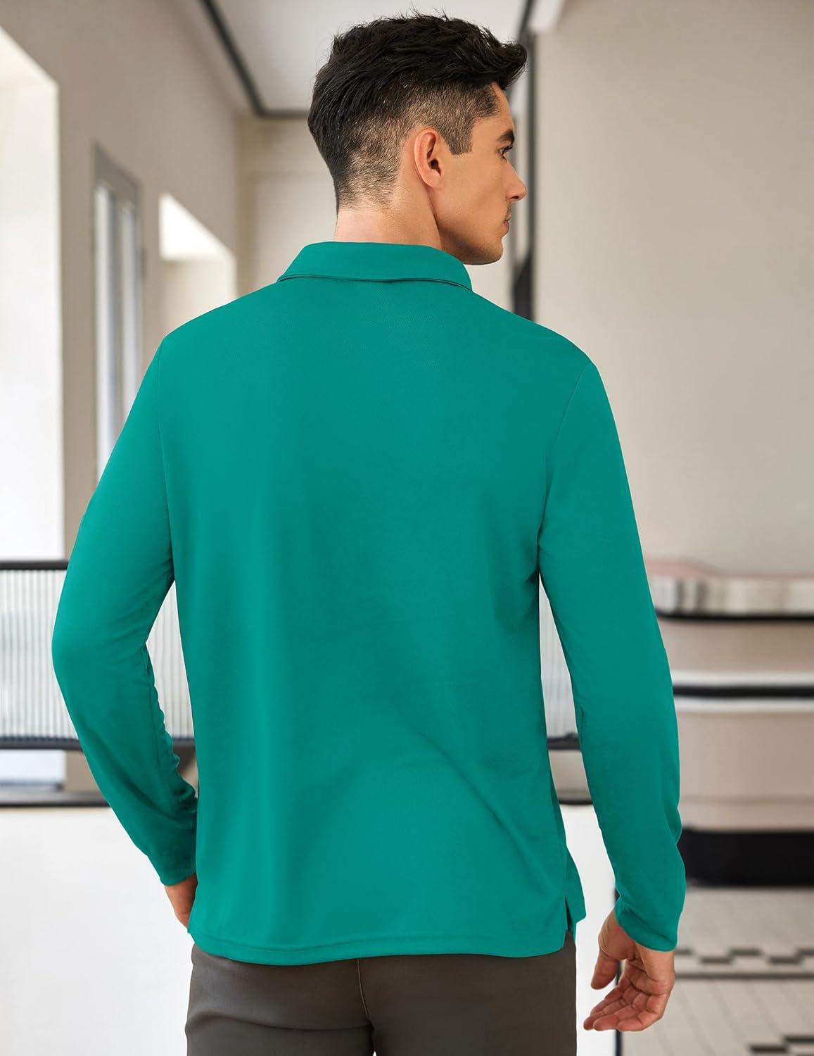 imageDeyeek Mens Polo Shirts Long Sleeve Golf Polo Shirts for Men Quick Dry UPF 50 Sun Protection Polos Casual Collared ShirtsCeramic Green