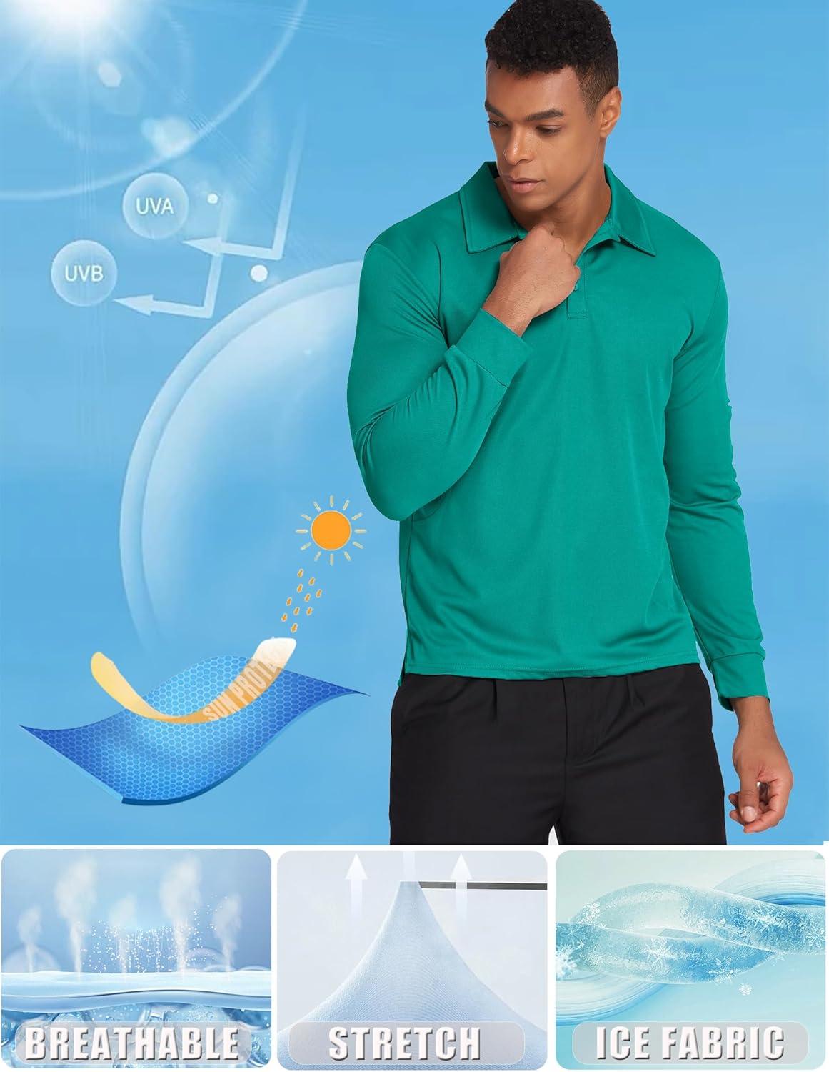 imageDeyeek Mens Polo Shirts Long Sleeve Golf Polo Shirts for Men Quick Dry UPF 50 Sun Protection Polos Casual Collared ShirtsCeramic Green