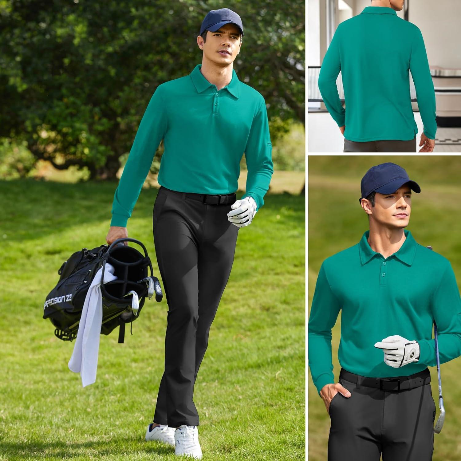 imageDeyeek Mens Polo Shirts Long Sleeve Golf Polo Shirts for Men Quick Dry UPF 50 Sun Protection Polos Casual Collared ShirtsCeramic Green