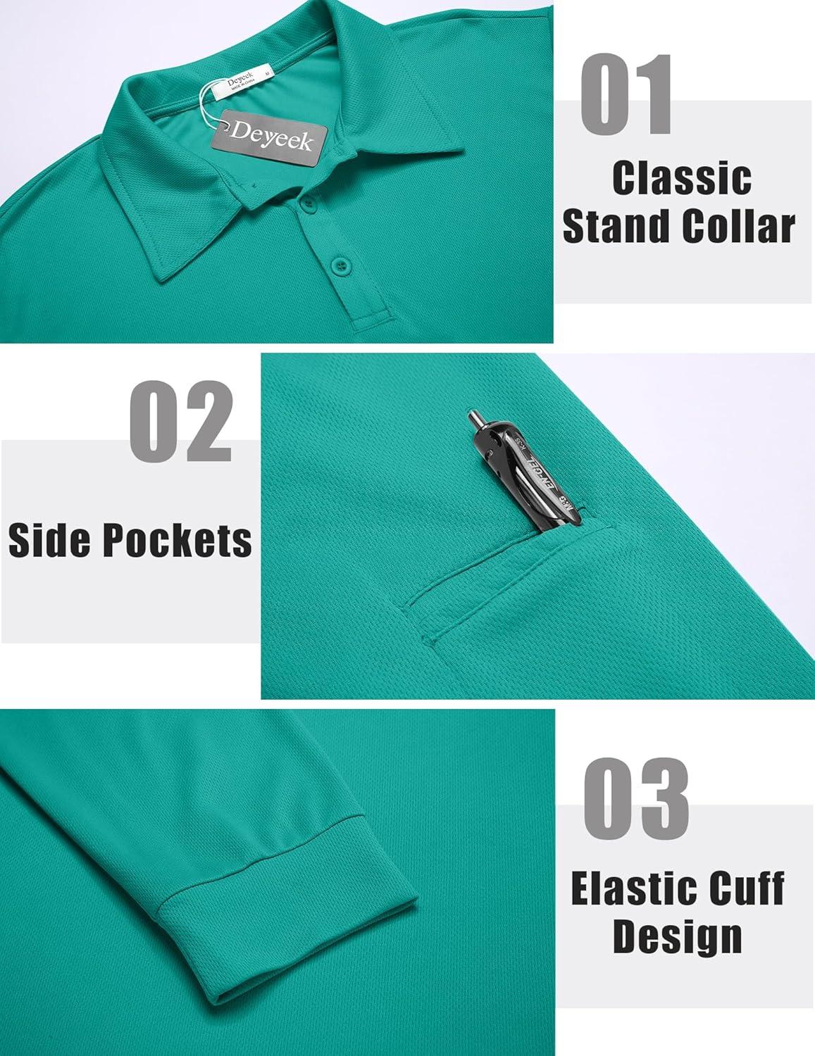 imageDeyeek Mens Polo Shirts Long Sleeve Golf Polo Shirts for Men Quick Dry UPF 50 Sun Protection Polos Casual Collared ShirtsCeramic Green