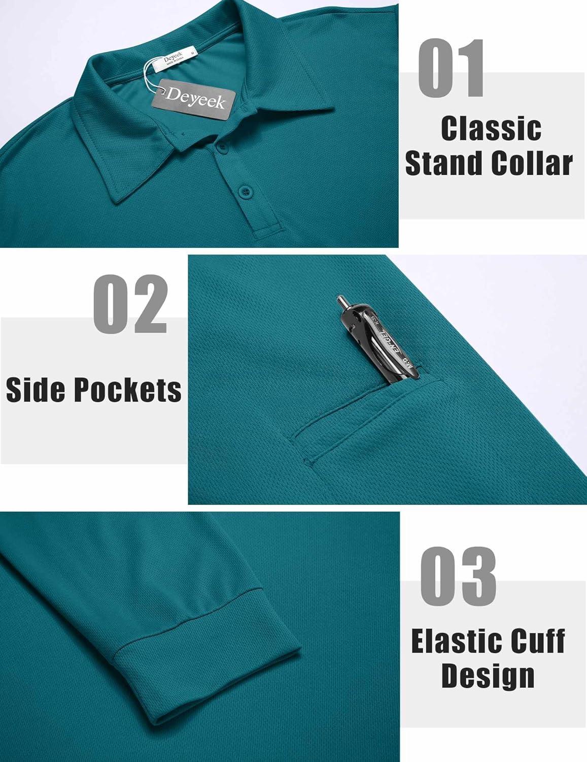 imageDeyeek Mens Polo Shirts Long Sleeve Golf Polo Shirts for Men Quick Dry UPF 50 Sun Protection Polos Casual Collared ShirtsDark Blue