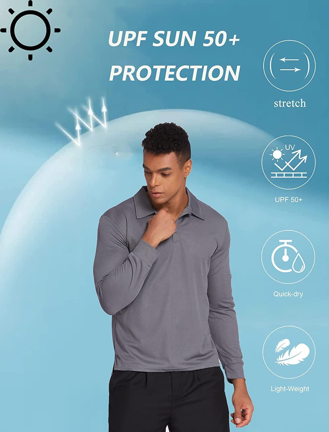 imageDeyeek Mens Polo Shirts Long Sleeve Golf Polo Shirts for Men Quick Dry UPF 50 Sun Protection Polos Casual Collared ShirtsGrey