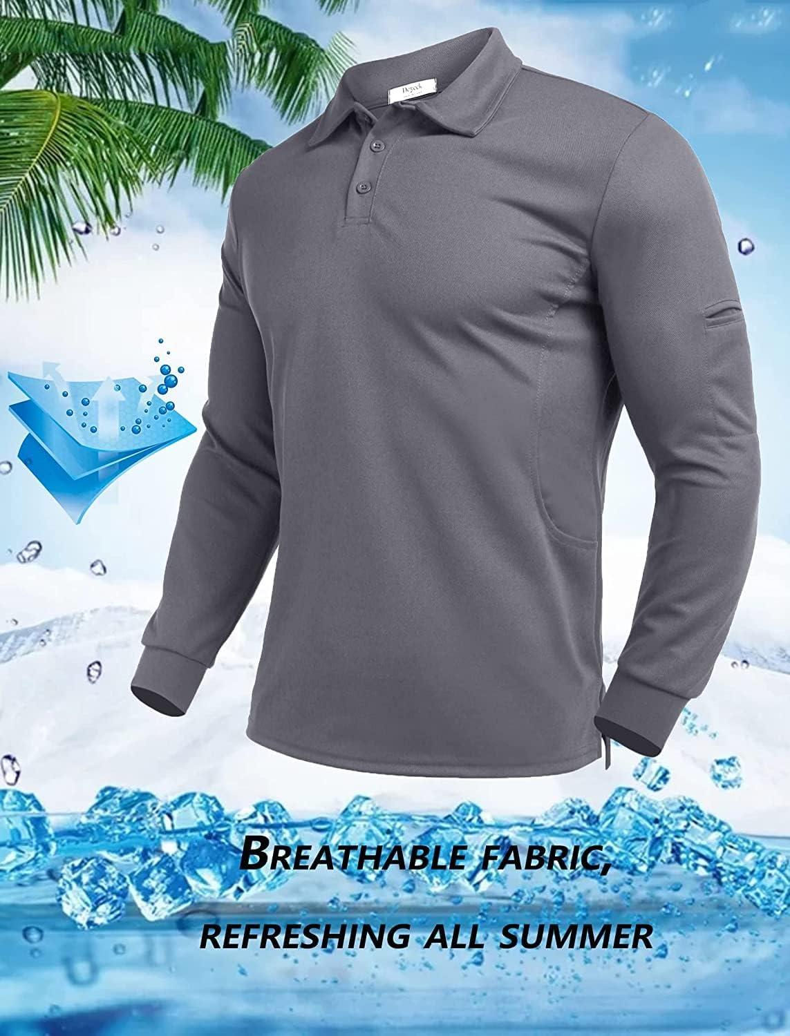 imageDeyeek Mens Polo Shirts Long Sleeve Golf Polo Shirts for Men Quick Dry UPF 50 Sun Protection Polos Casual Collared ShirtsGrey