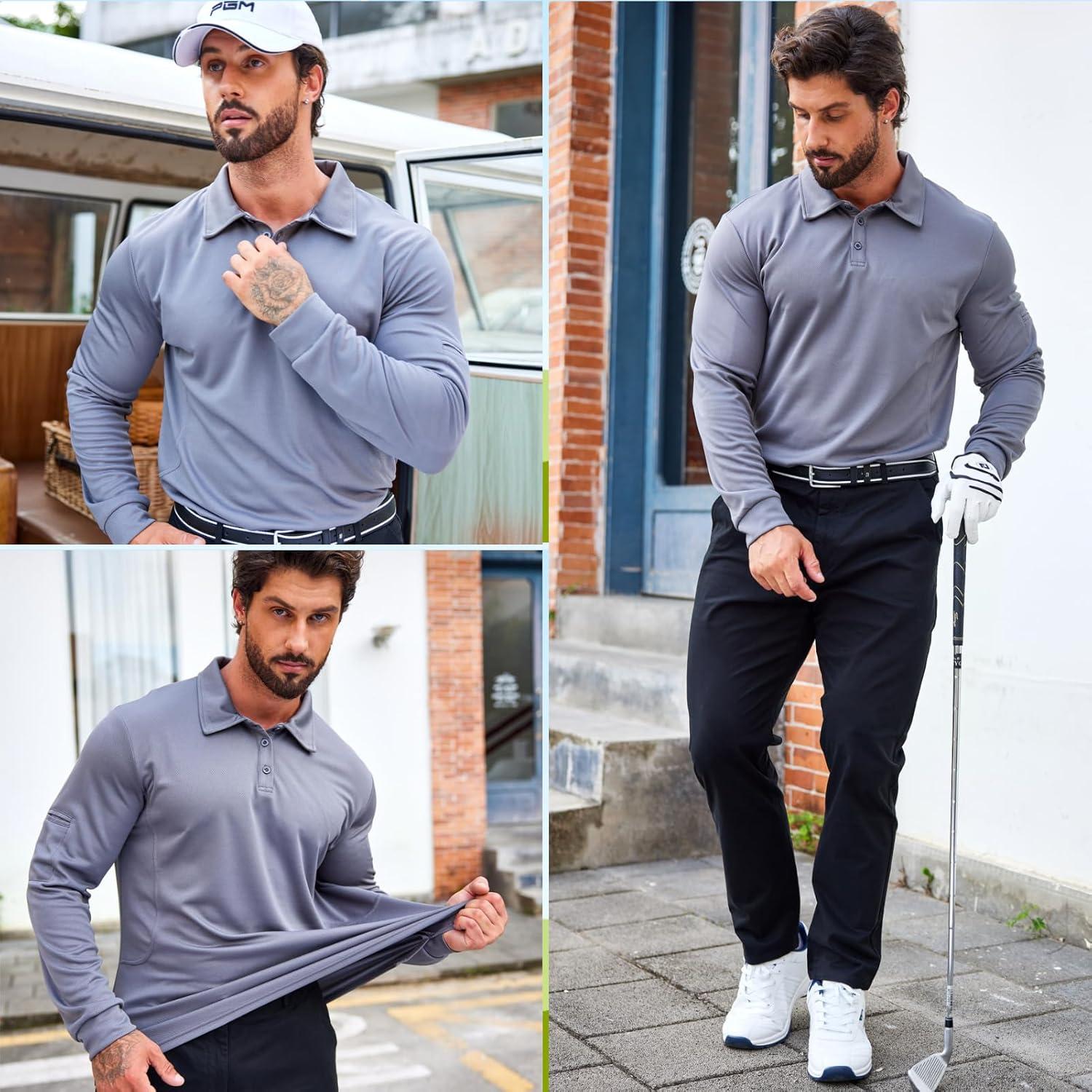 imageDeyeek Mens Polo Shirts Long Sleeve Golf Polo Shirts for Men Quick Dry UPF 50 Sun Protection Polos Casual Collared ShirtsGrey