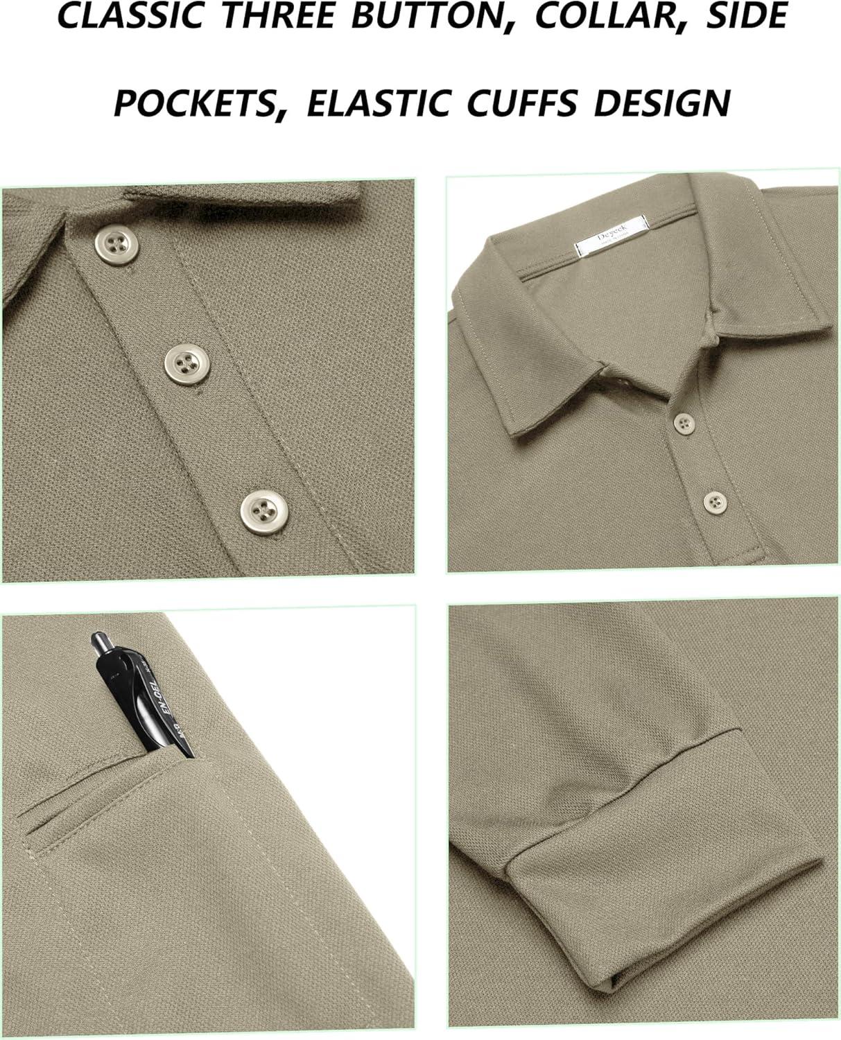 imageDeyeek Mens Polo Shirts Long Sleeve Golf Polo Shirts for Men Quick Dry UPF 50 Sun Protection Polos Casual Collared ShirtsKhaki