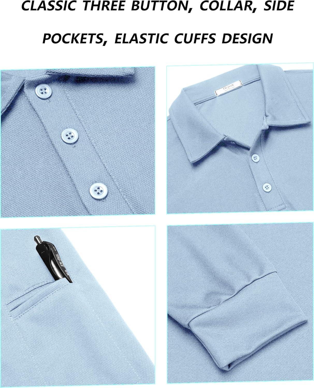 imageDeyeek Mens Polo Shirts Long Sleeve Golf Polo Shirts for Men Quick Dry UPF 50 Sun Protection Polos Casual Collared ShirtsLight Blue