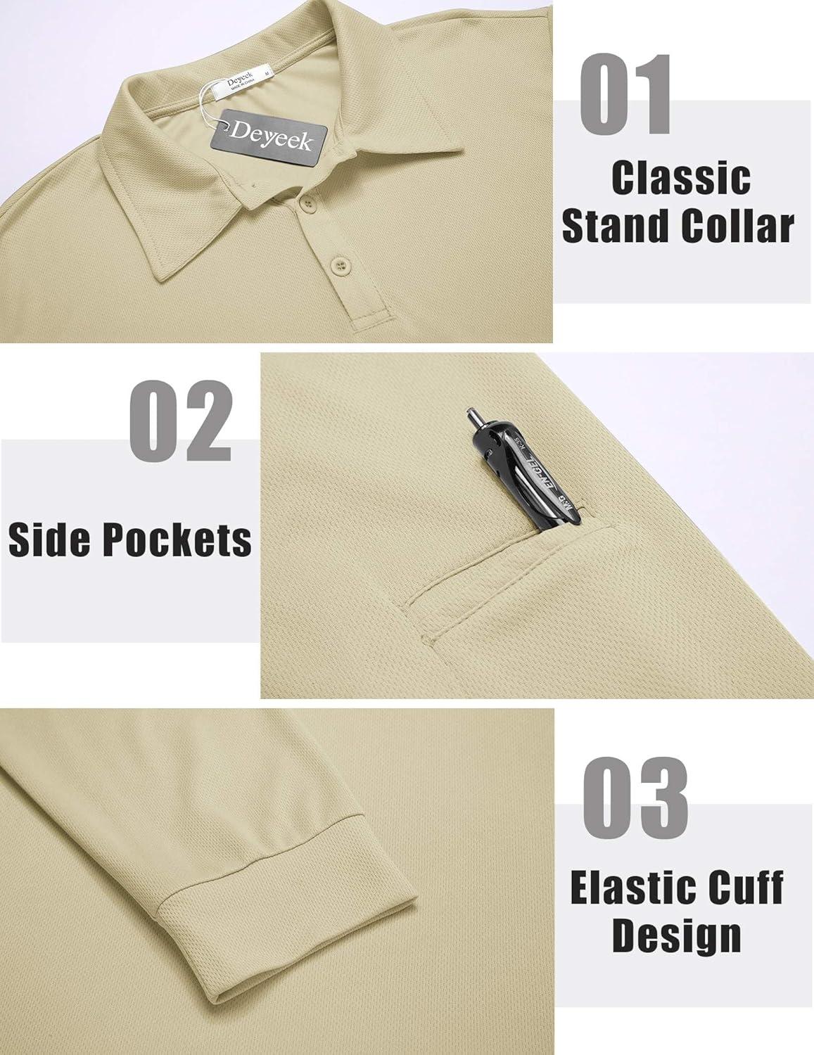 imageDeyeek Mens Polo Shirts Long Sleeve Golf Polo Shirts for Men Quick Dry UPF 50 Sun Protection Polos Casual Collared ShirtsLight Khaki