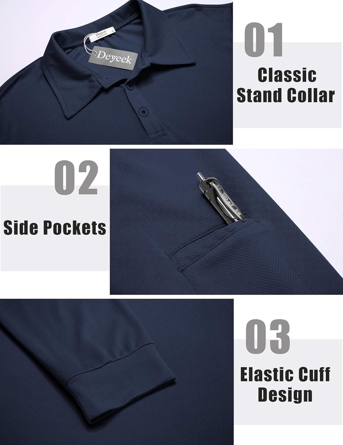 imageDeyeek Mens Polo Shirts Long Sleeve Golf Polo Shirts for Men Quick Dry UPF 50 Sun Protection Polos Casual Collared ShirtsNavy