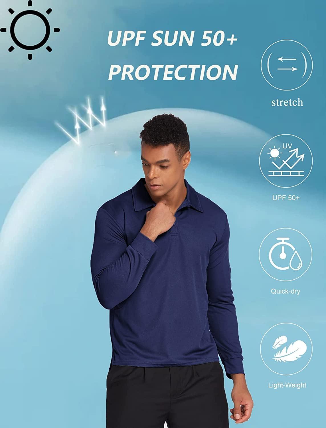 imageDeyeek Mens Polo Shirts Long Sleeve Golf Polo Shirts for Men Quick Dry UPF 50 Sun Protection Polos Casual Collared ShirtsNavy Blue
