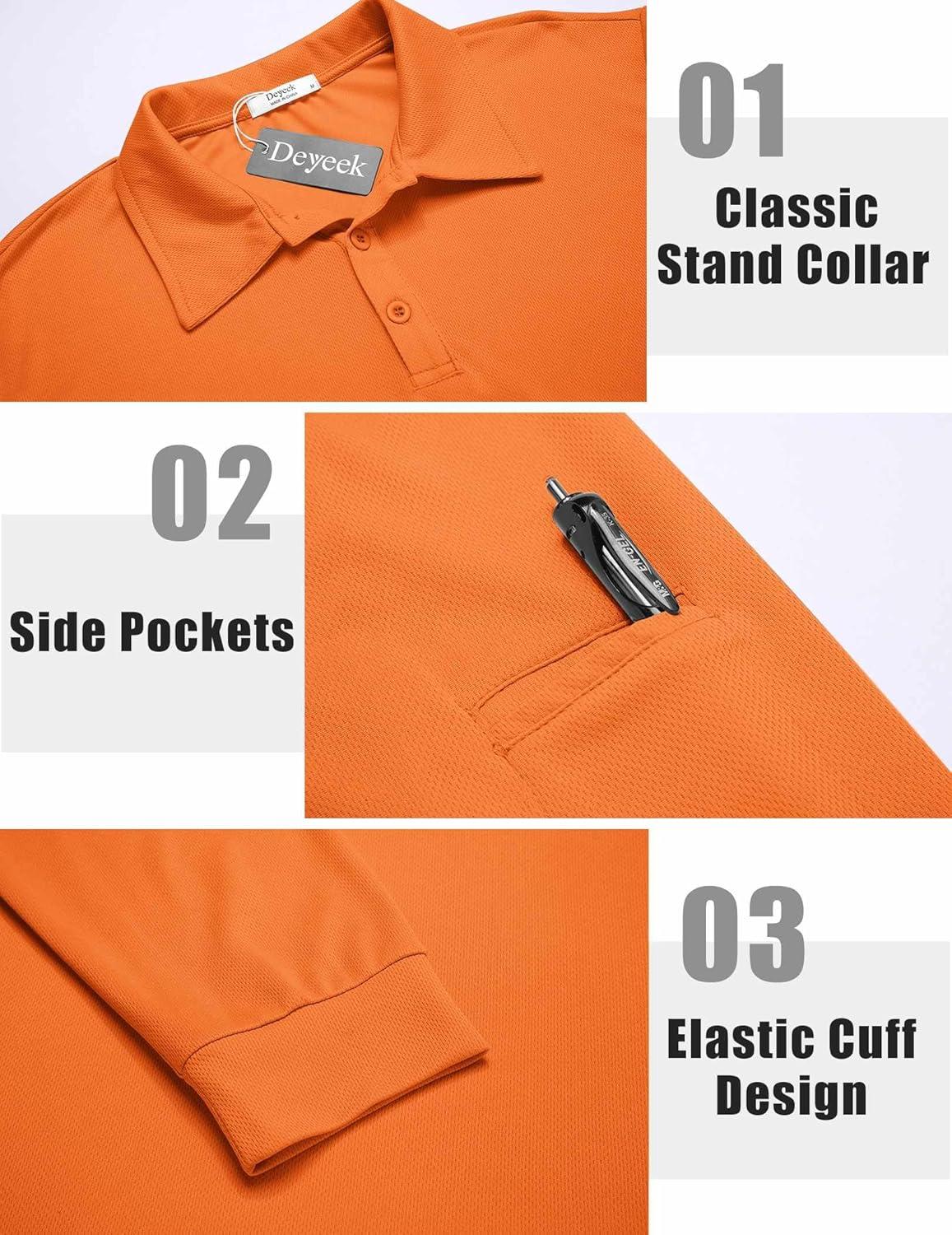 imageDeyeek Mens Polo Shirts Long Sleeve Golf Polo Shirts for Men Quick Dry UPF 50 Sun Protection Polos Casual Collared ShirtsOrange