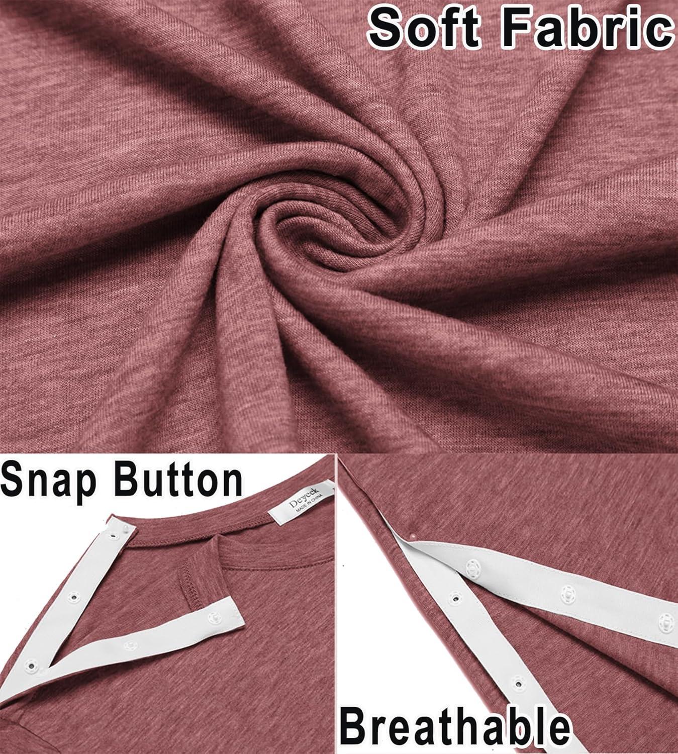 imageDeyeek Mens Post Shoulder Surgery Shirts Recovery Tear Away Short Sleeve Full Open Side Snap Adaptive Chemo ClothingDeep Red