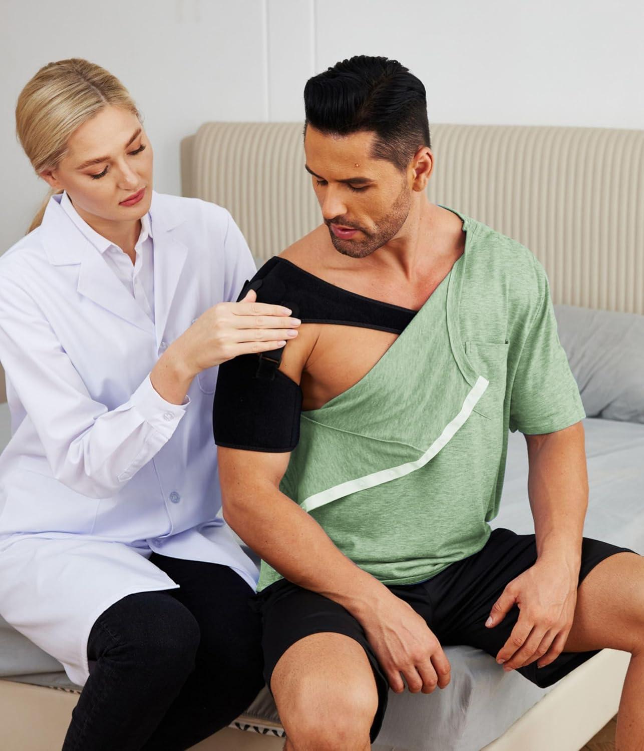 imageDeyeek Mens Post Shoulder Surgery Shirts Recovery Tear Away Short Sleeve Full Open Side Snap Adaptive Chemo ClothingIce Green