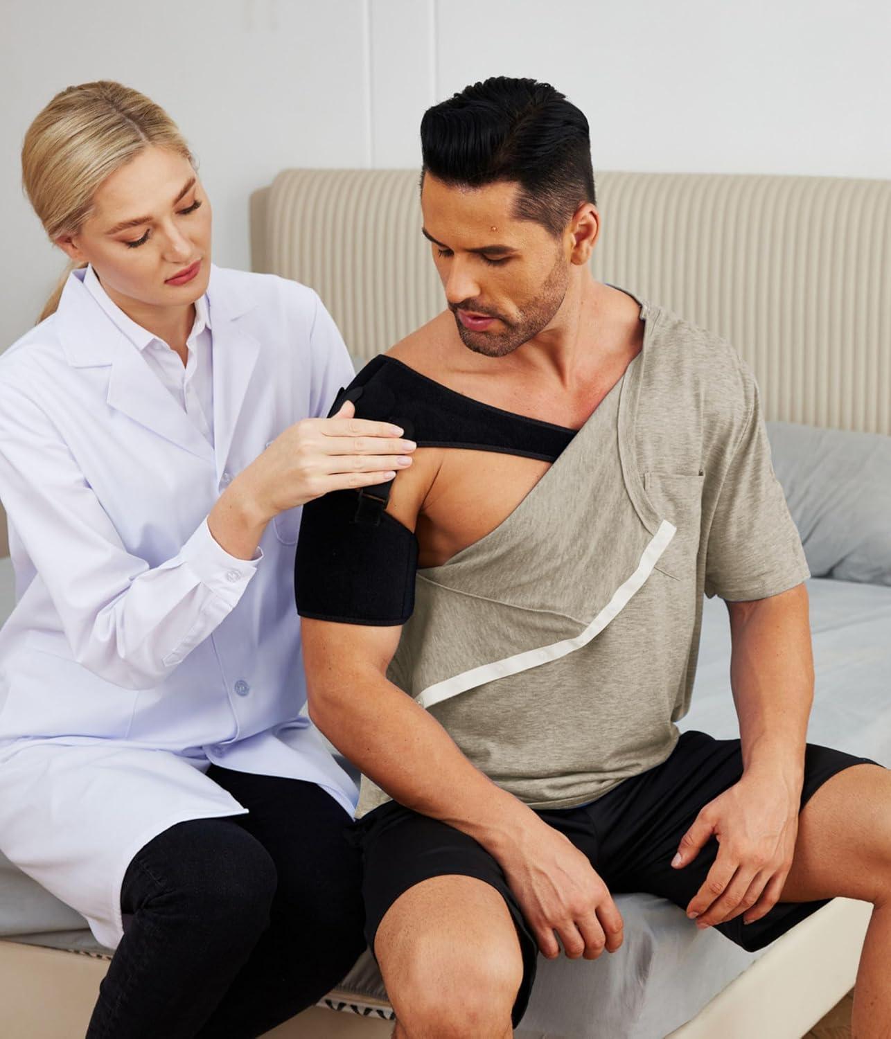 imageDeyeek Mens Post Shoulder Surgery Shirts Recovery Tear Away Short Sleeve Full Open Side Snap Adaptive Chemo ClothingKhaki