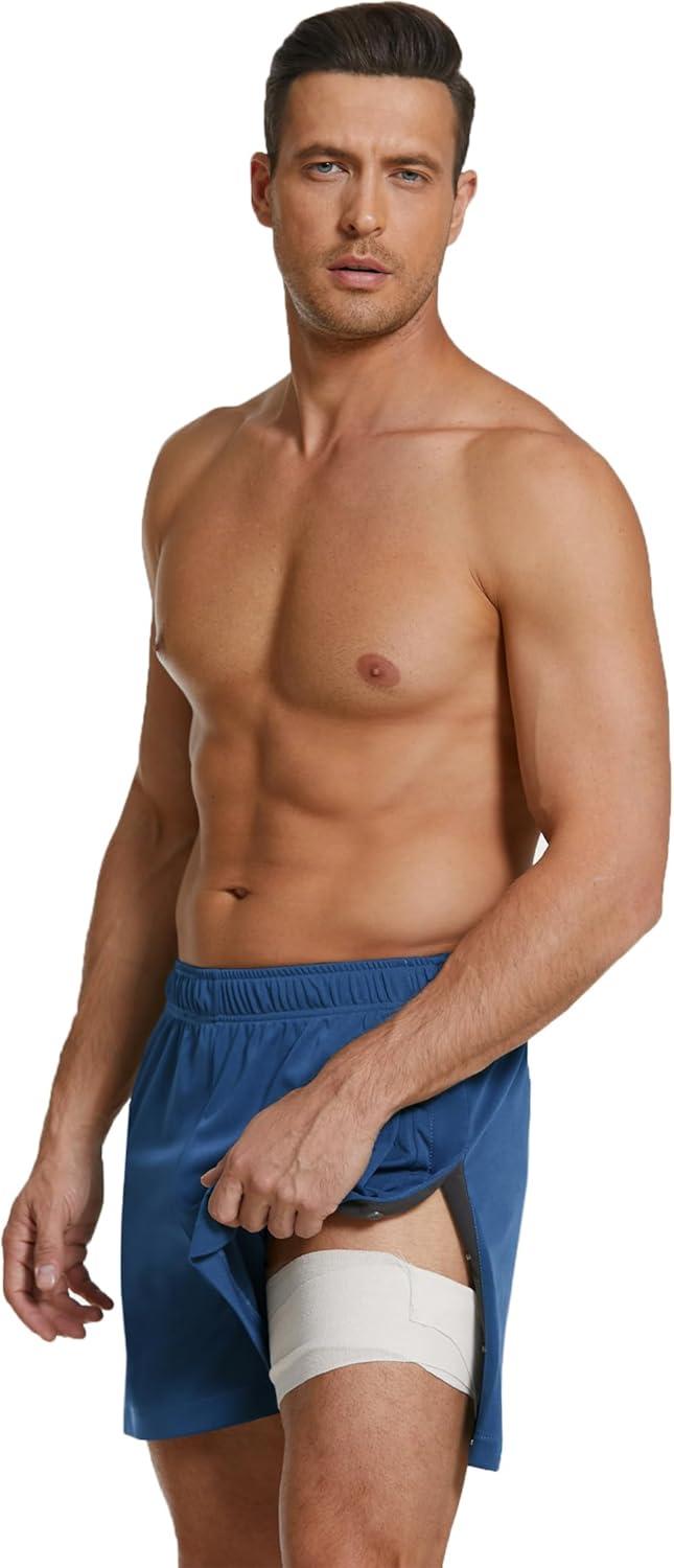imageDeyeek Mens Snap Tear Away Athletic Shorts Breakaway Adaptive Post Hip Knee Surgery Recovery With PocketsMidnight Blue