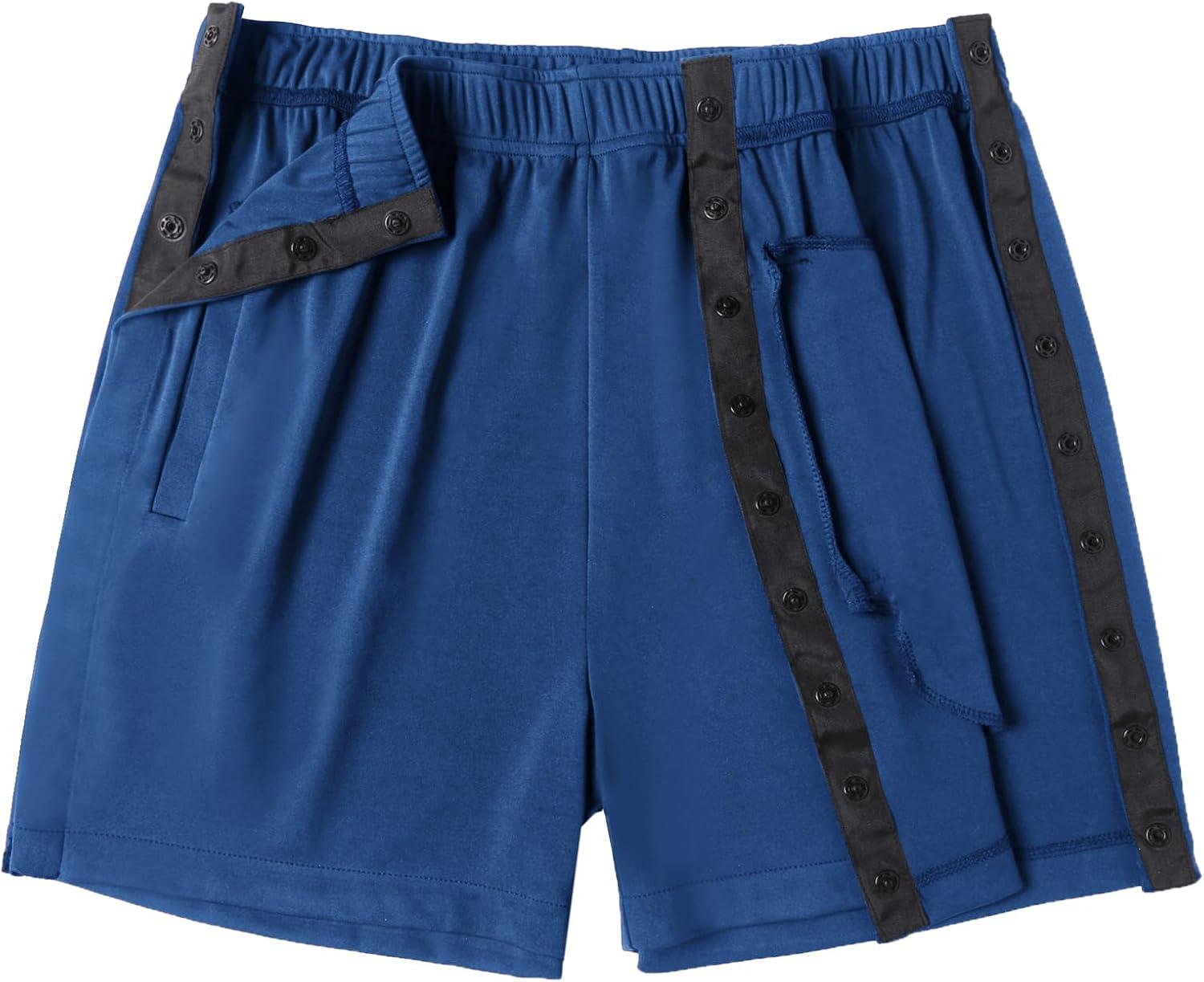 imageDeyeek Mens Snap Tear Away Athletic Shorts Breakaway Adaptive Post Hip Knee Surgery Recovery With PocketsMidnight Blue