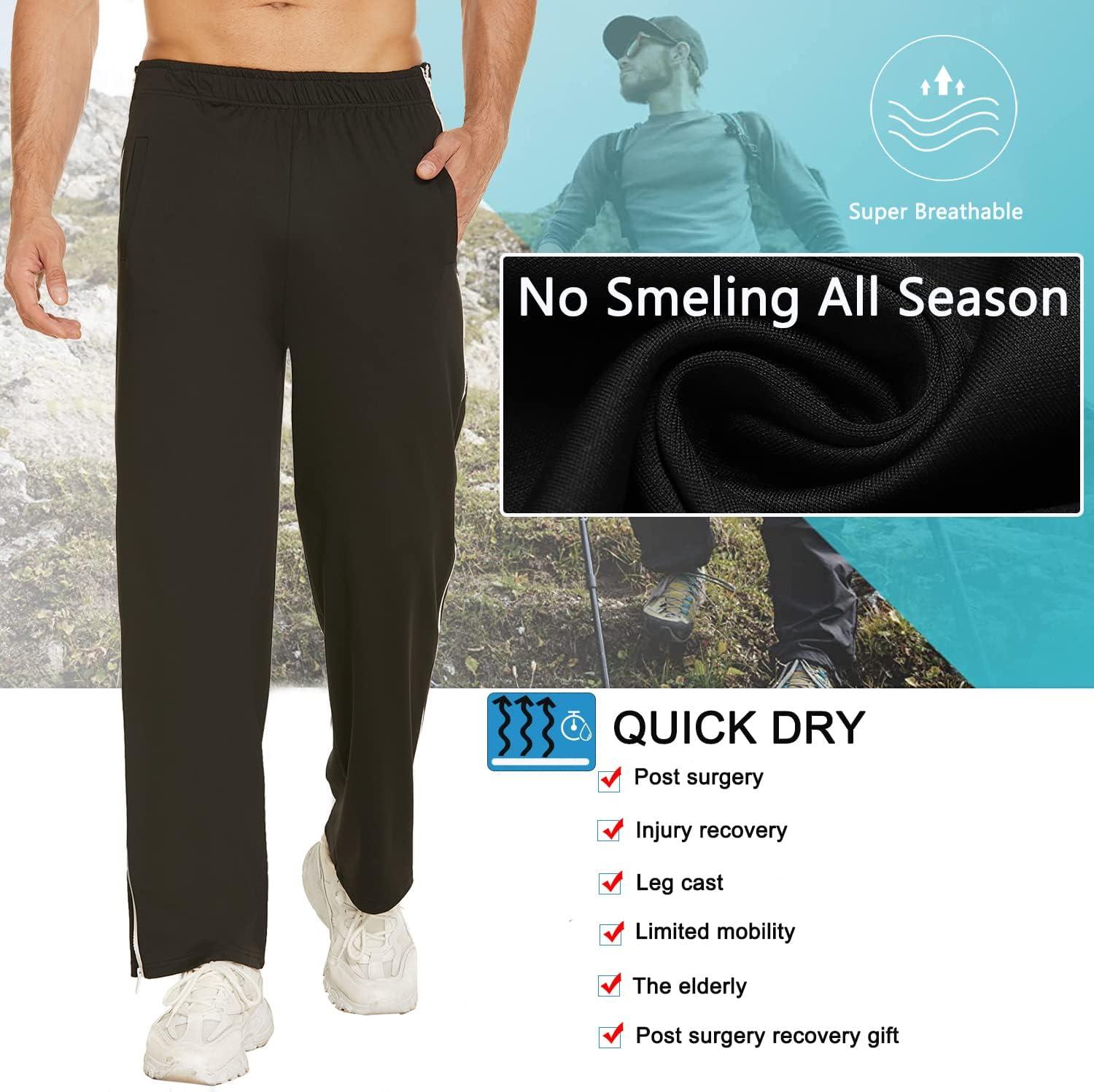 imageDeyeek Mens Tear Away Basketball Pants 2 Side Zippers Snap Off Full Open Down Sweatpants Leg Post Surgery Pant with PocketsBlack