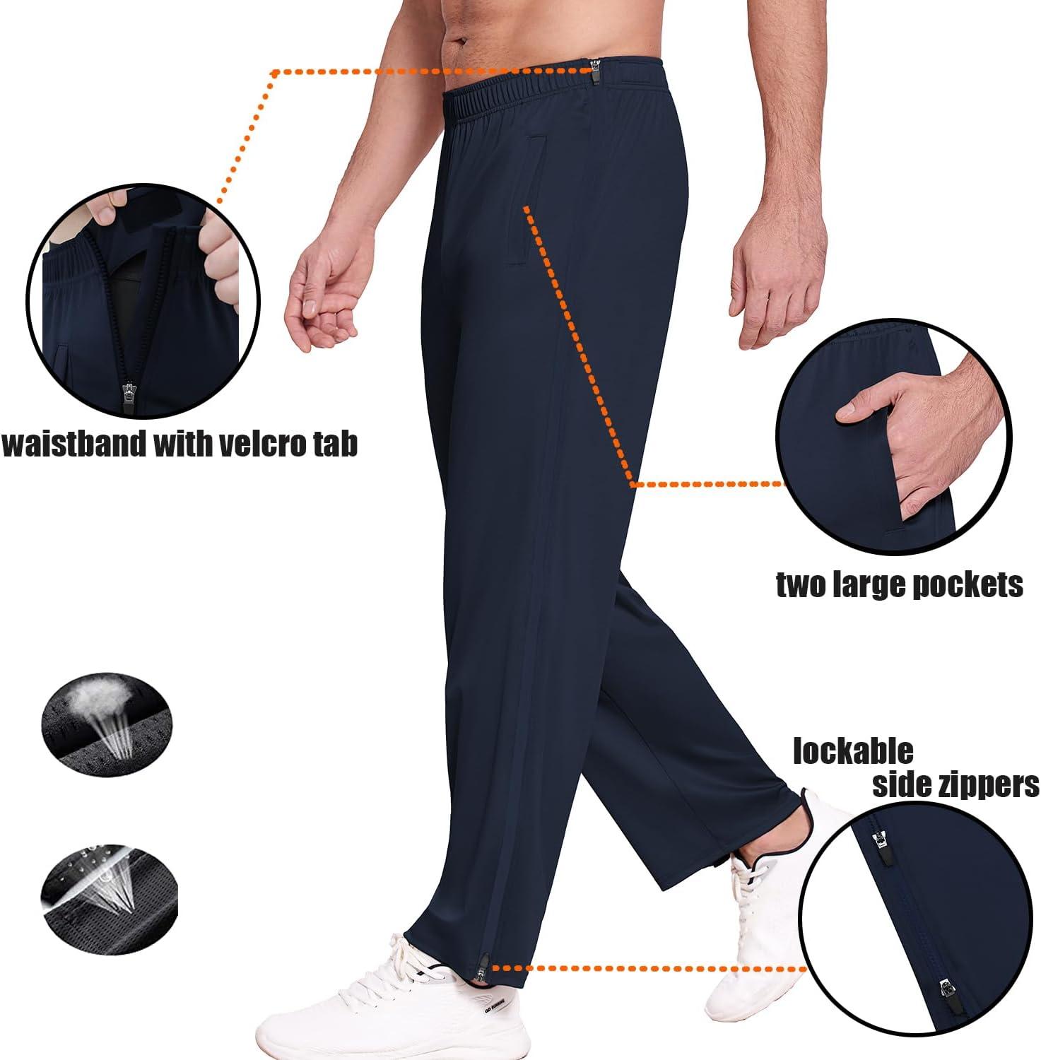 imageDeyeek Mens Tear Away Basketball Pants 2 Side Zippers Snap Off Full Open Down Sweatpants Leg Post Surgery Pant with PocketsBlue