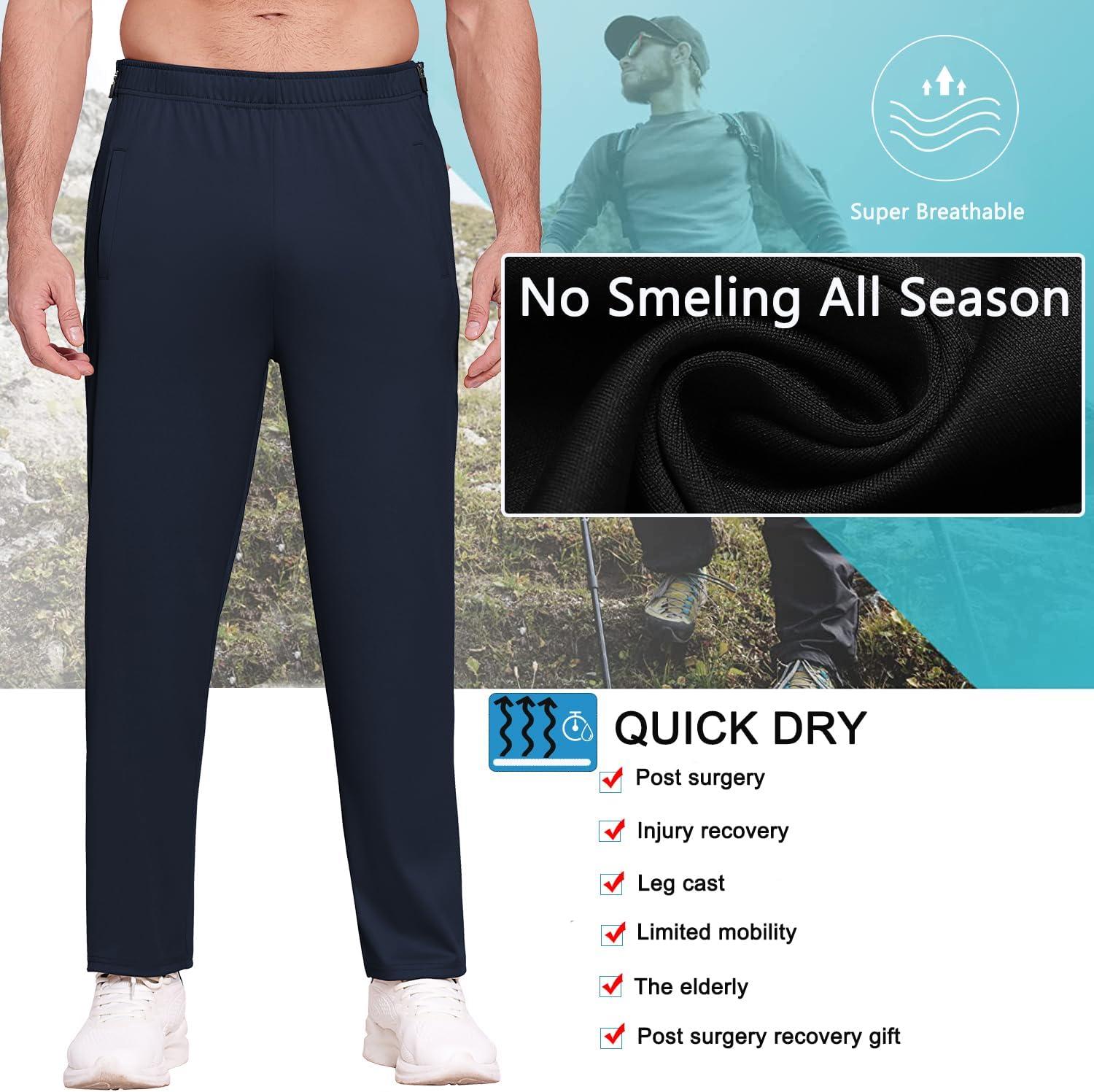 imageDeyeek Mens Tear Away Basketball Pants 2 Side Zippers Snap Off Full Open Down Sweatpants Leg Post Surgery Pant with PocketsBlue