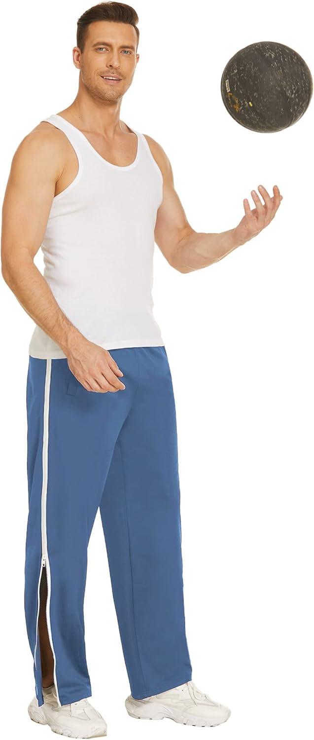 imageDeyeek Mens Tear Away Basketball Pants 2 Side Zippers Snap Off Full Open Down Sweatpants Leg Post Surgery Pant with PocketsBlue Gray