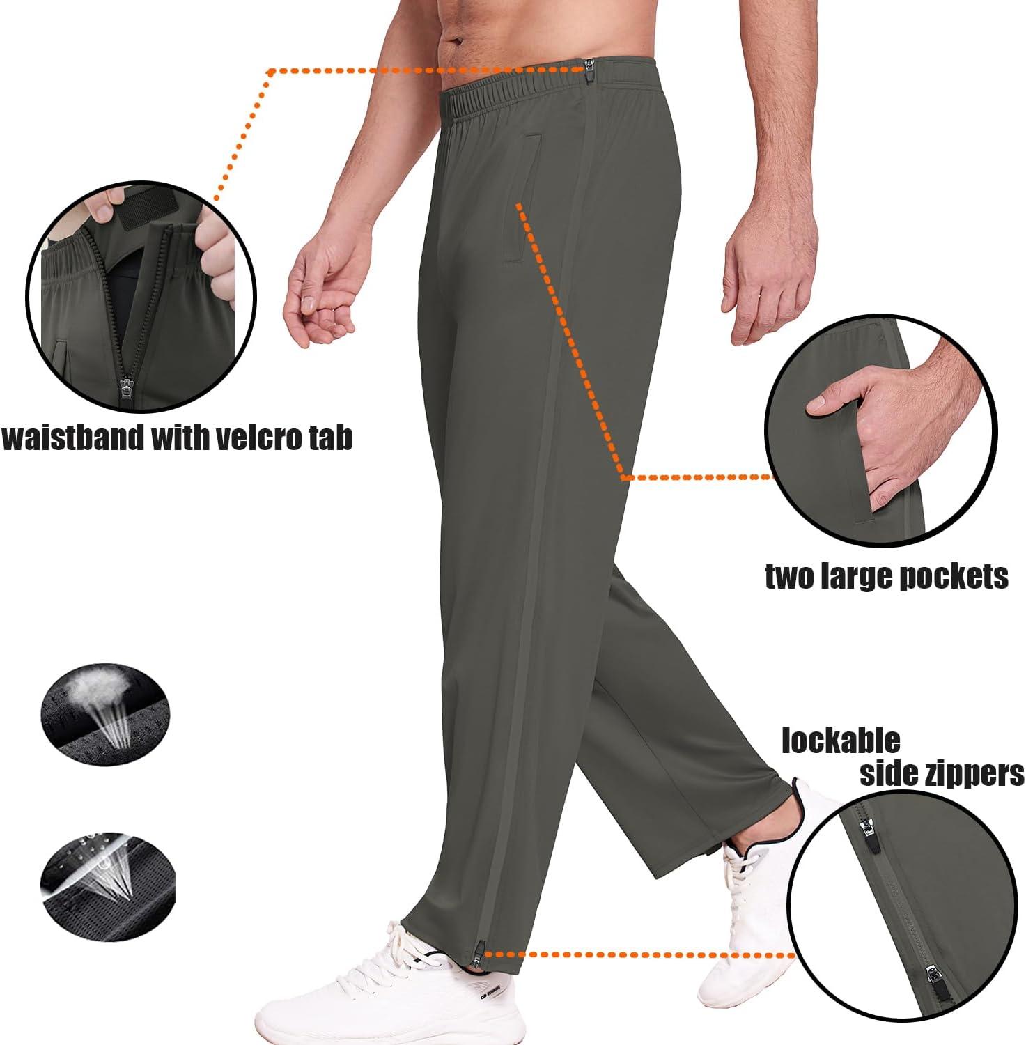 imageDeyeek Mens Tear Away Basketball Pants 2 Side Zippers Snap Off Full Open Down Sweatpants Leg Post Surgery Pant with PocketsDark Gray