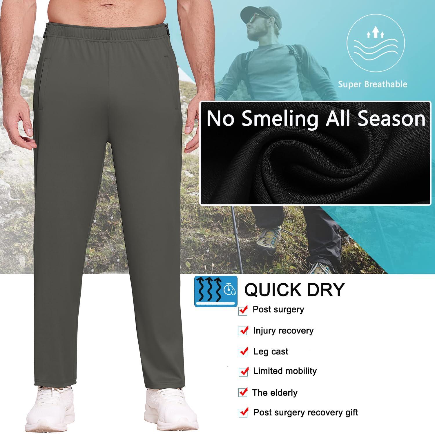 imageDeyeek Mens Tear Away Basketball Pants 2 Side Zippers Snap Off Full Open Down Sweatpants Leg Post Surgery Pant with PocketsDark Gray