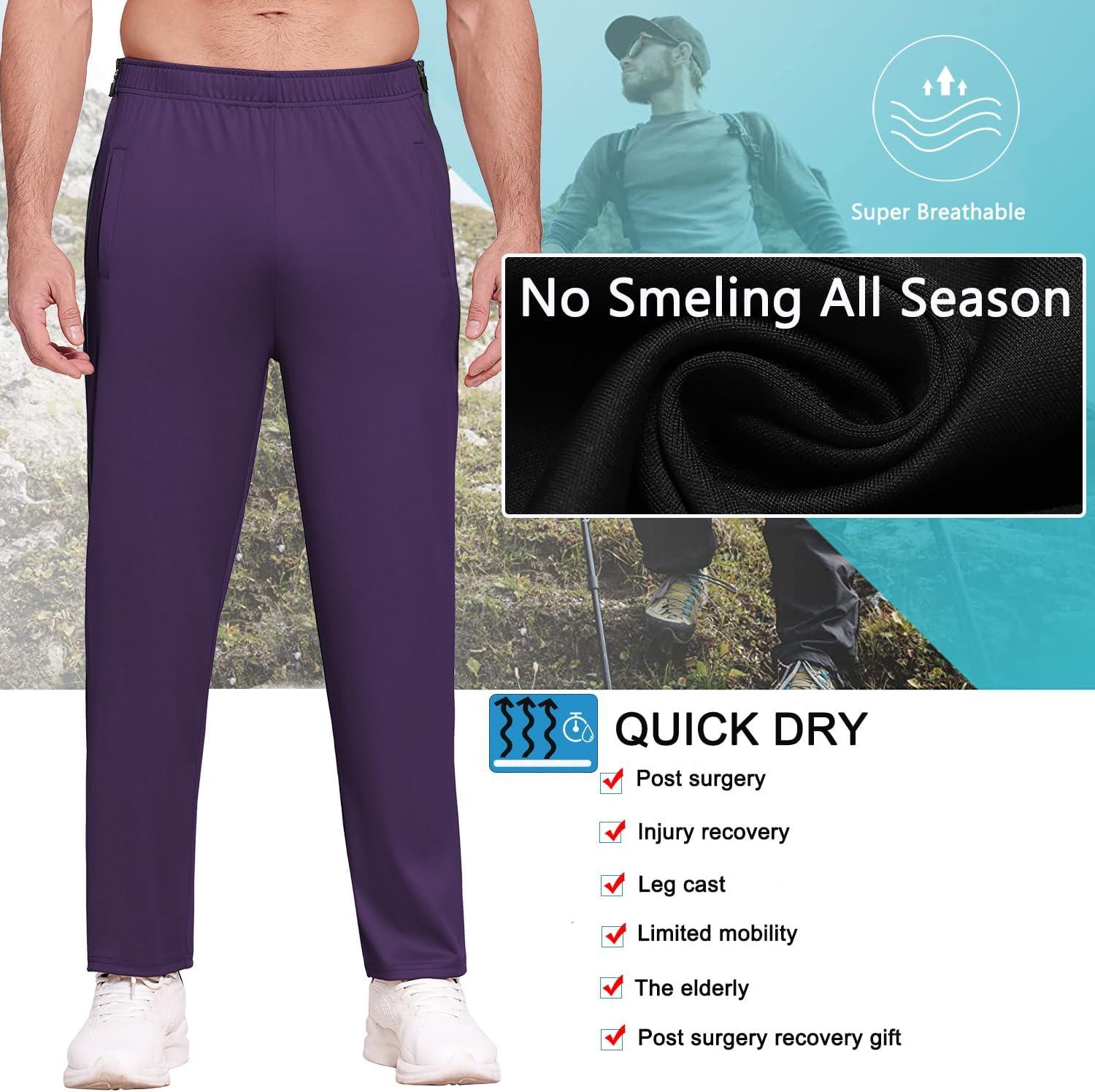 imageDeyeek Mens Tear Away Basketball Pants 2 Side Zippers Snap Off Full Open Down Sweatpants Leg Post Surgery Pant with PocketsDark Purple